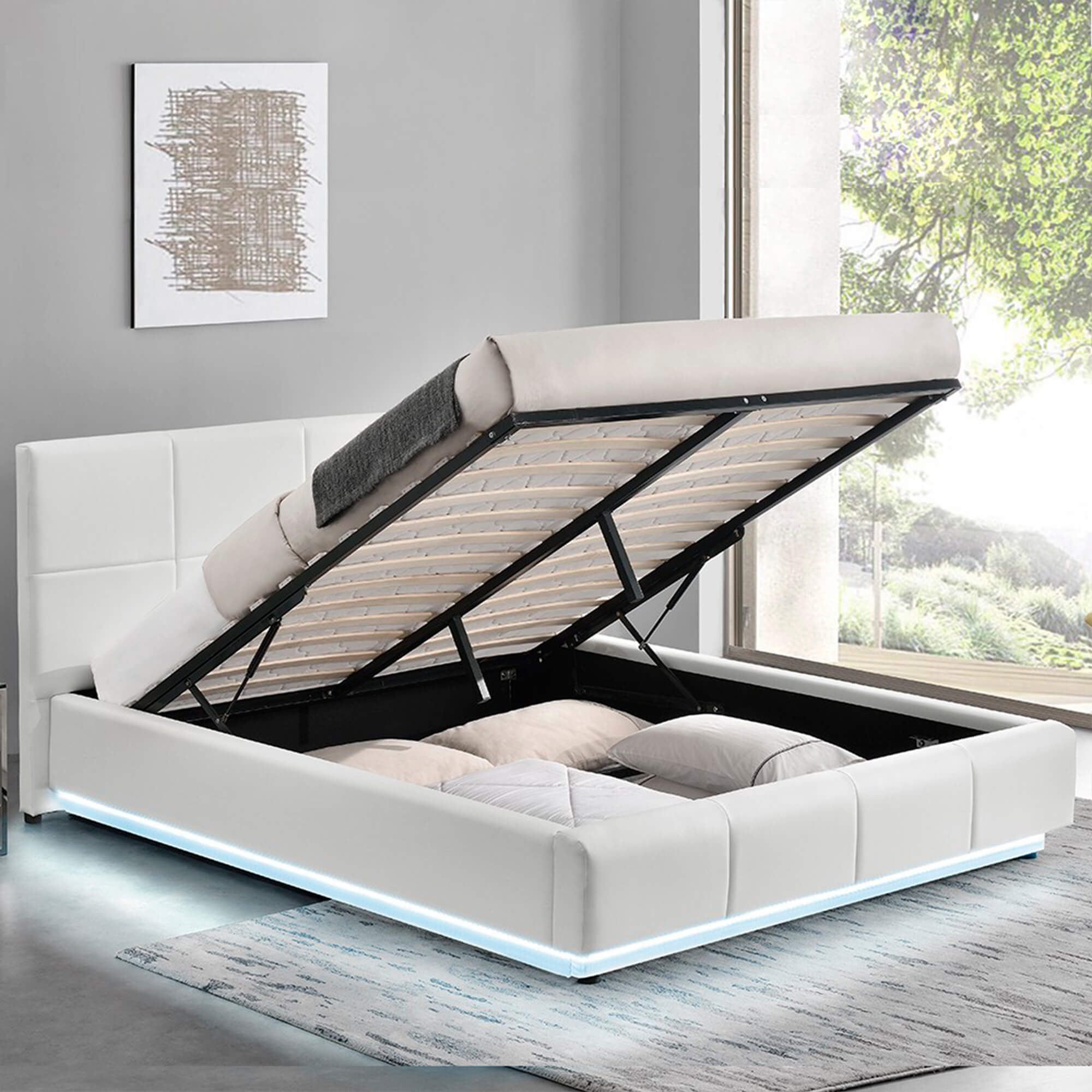 Pack-cama-de-casal-INFINITY-II---colchao-SPRING-ROLLER---LED-Branco