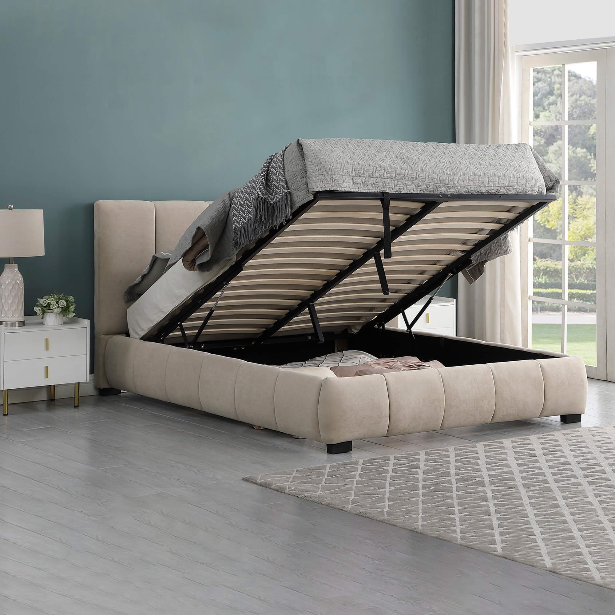 Pack-cama-de-casal-elevatoria-ALBERTO-II---colchao-NEW-PALACIO-Bege