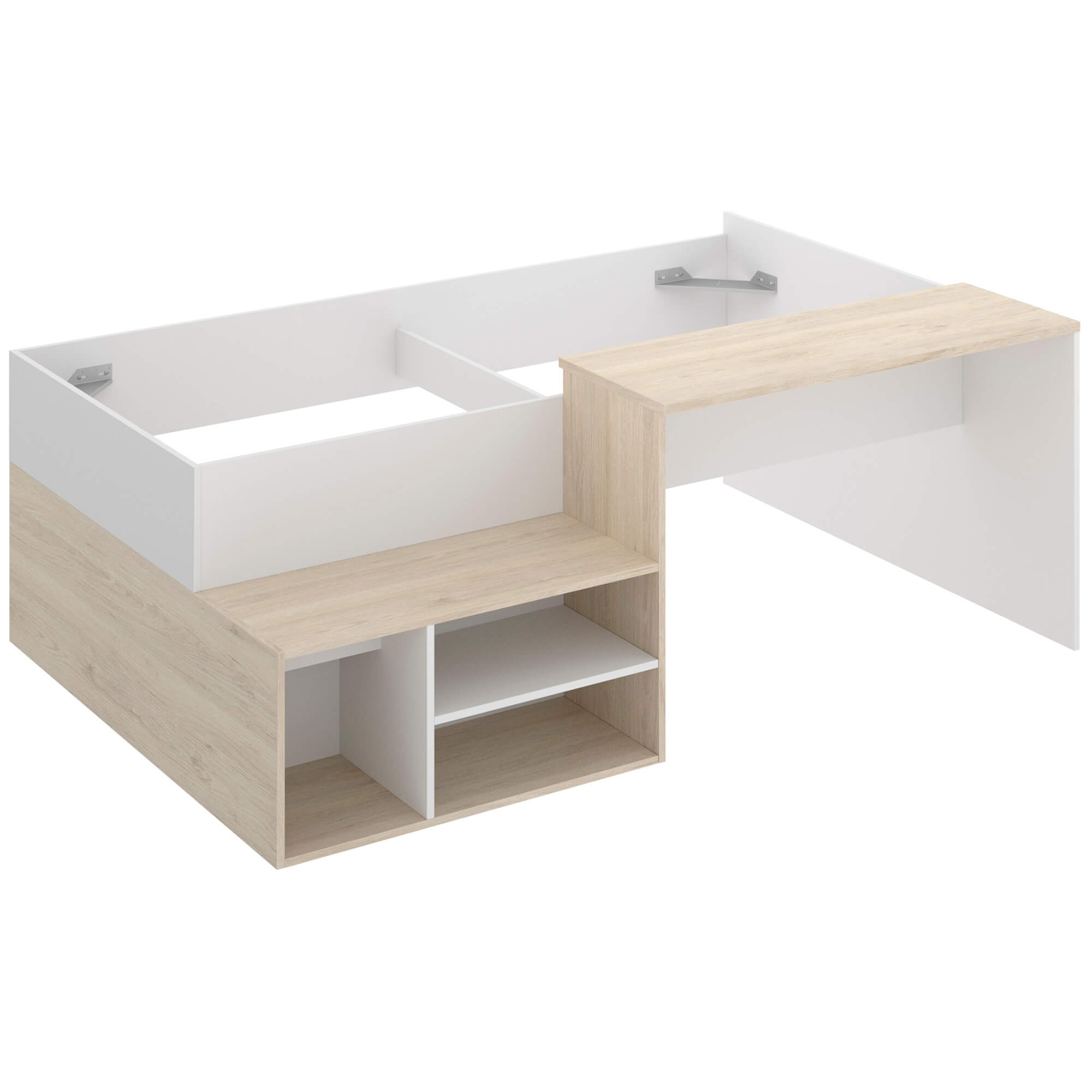 Pack-cama-alta-ERICK---colchao-SPRING-ROLLER---Branco-e-carvalho