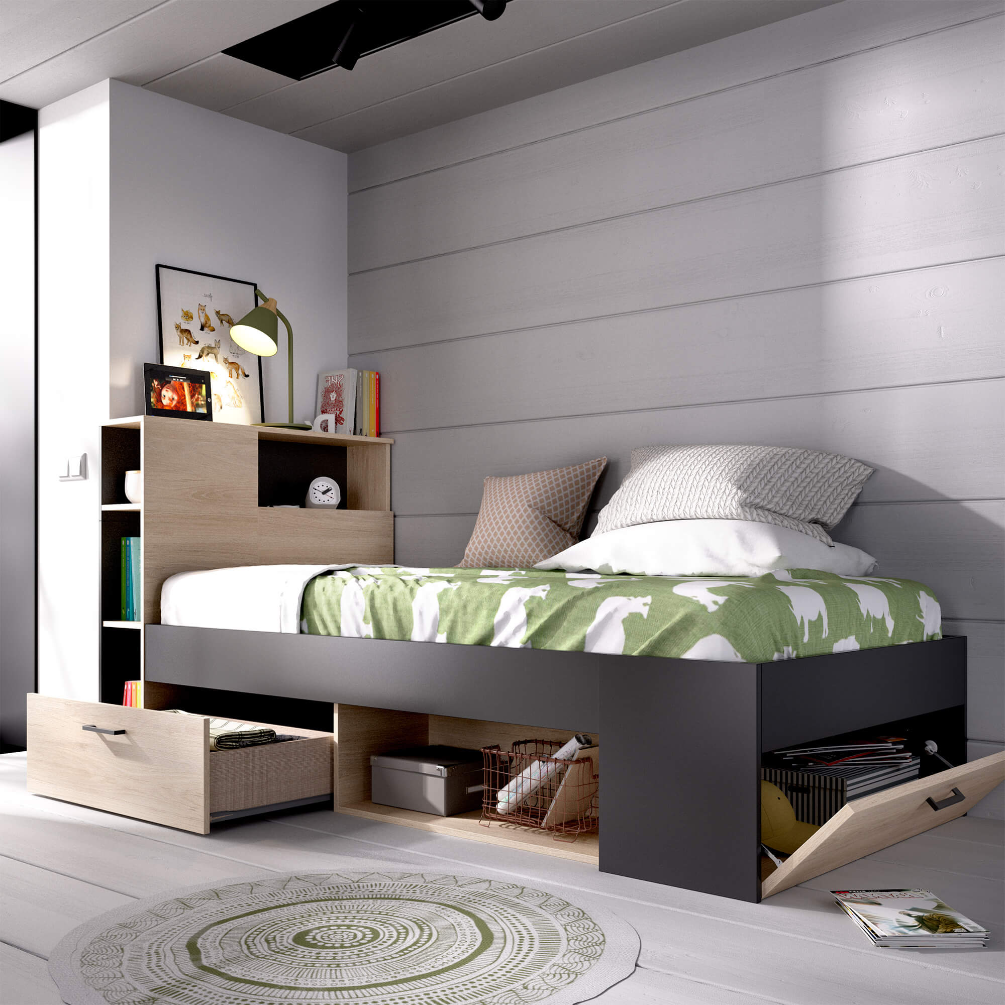 Pack-cama-de-solteiro-COLOMBO---colchao-SPRING-ROLLER---Natura-e-antracite