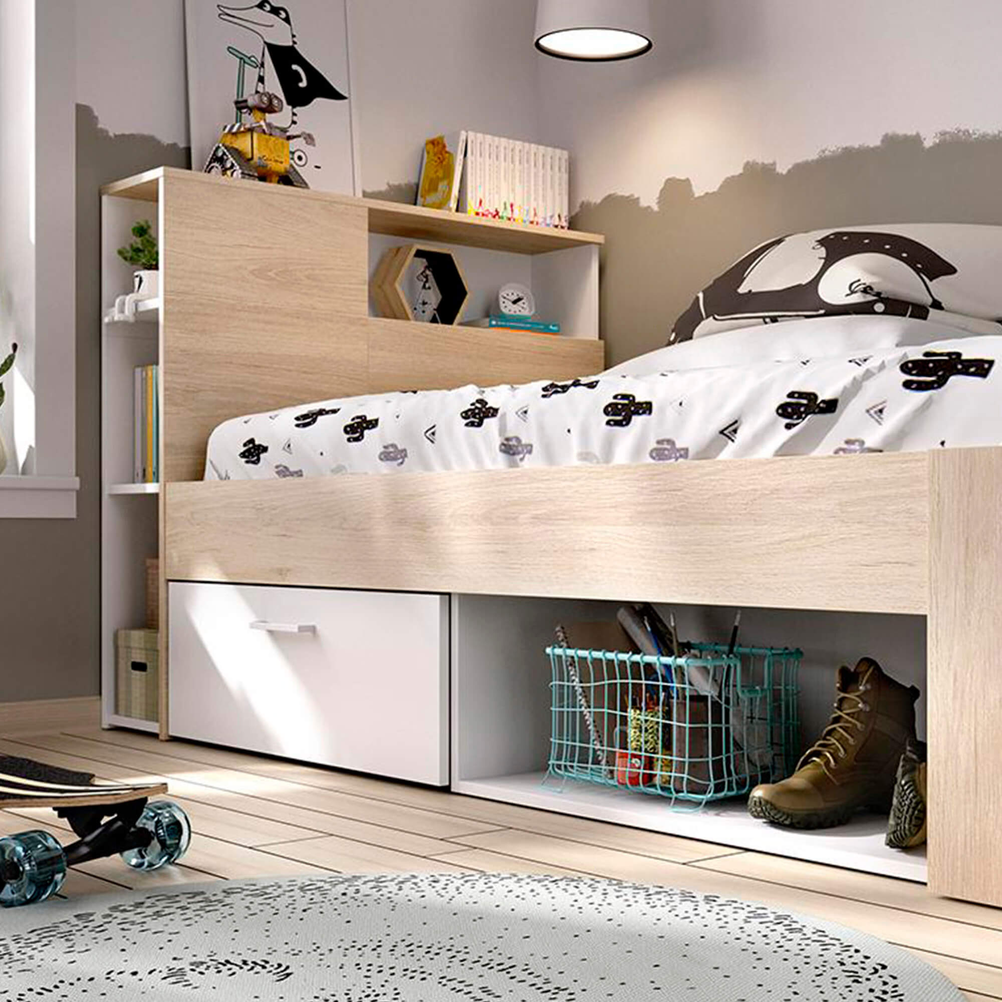Pack-cama-de-solteiro-COLOMBO---colchao-SPRING-ROLLER---Branco-e-natura