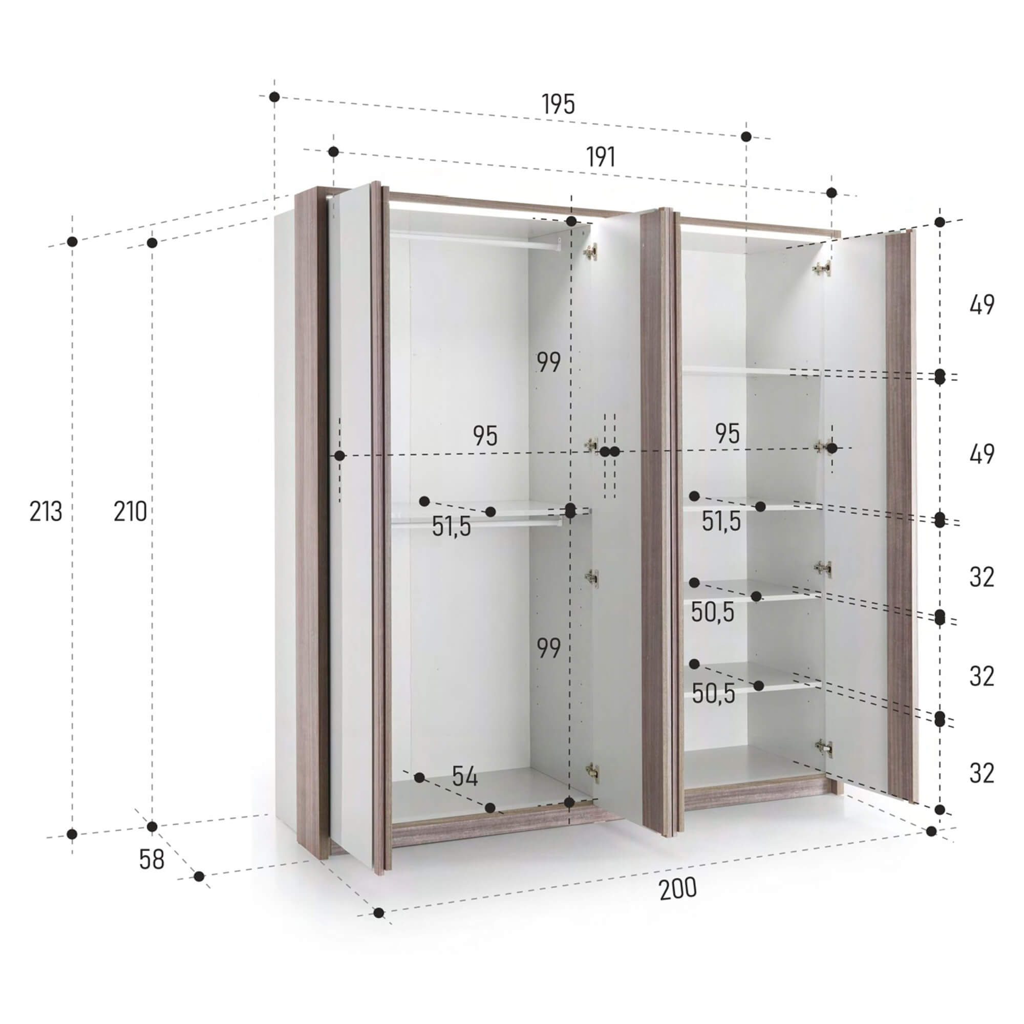 Pack-quarto-de-casal-PESARO-com-LED-Cinza-Brilho-e-Carvalho-Cinza---160x200cm