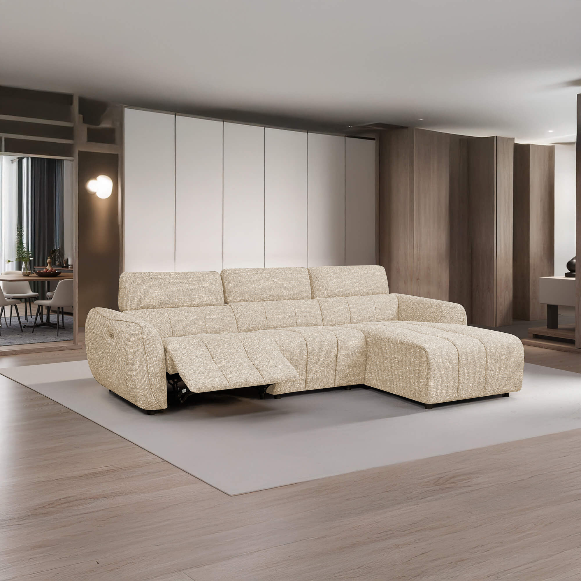 Sofa-chaise-longue-ASPEN-relax-eletrico-Bege-Claro---Direita