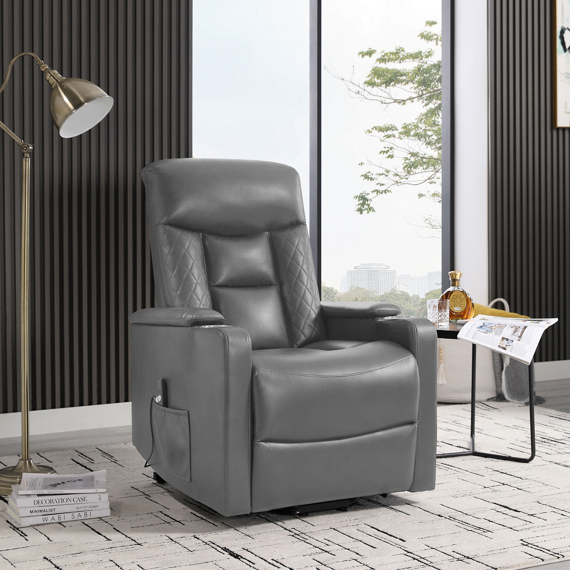 Poltrona-reclinavel-relax-LIFT-II-eletrica-Cinzento-Escuro--Pele-Sintetica-