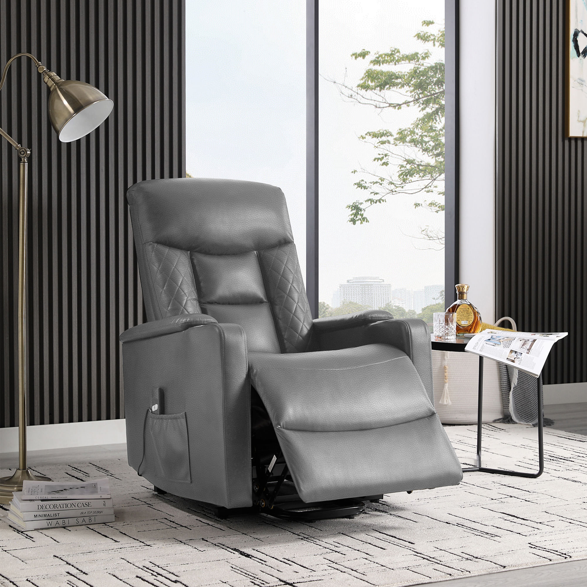 Poltrona-reclinavel-relax-LIFT-II-eletrica-Cinzento-Escuro--Pele-Sintetica-