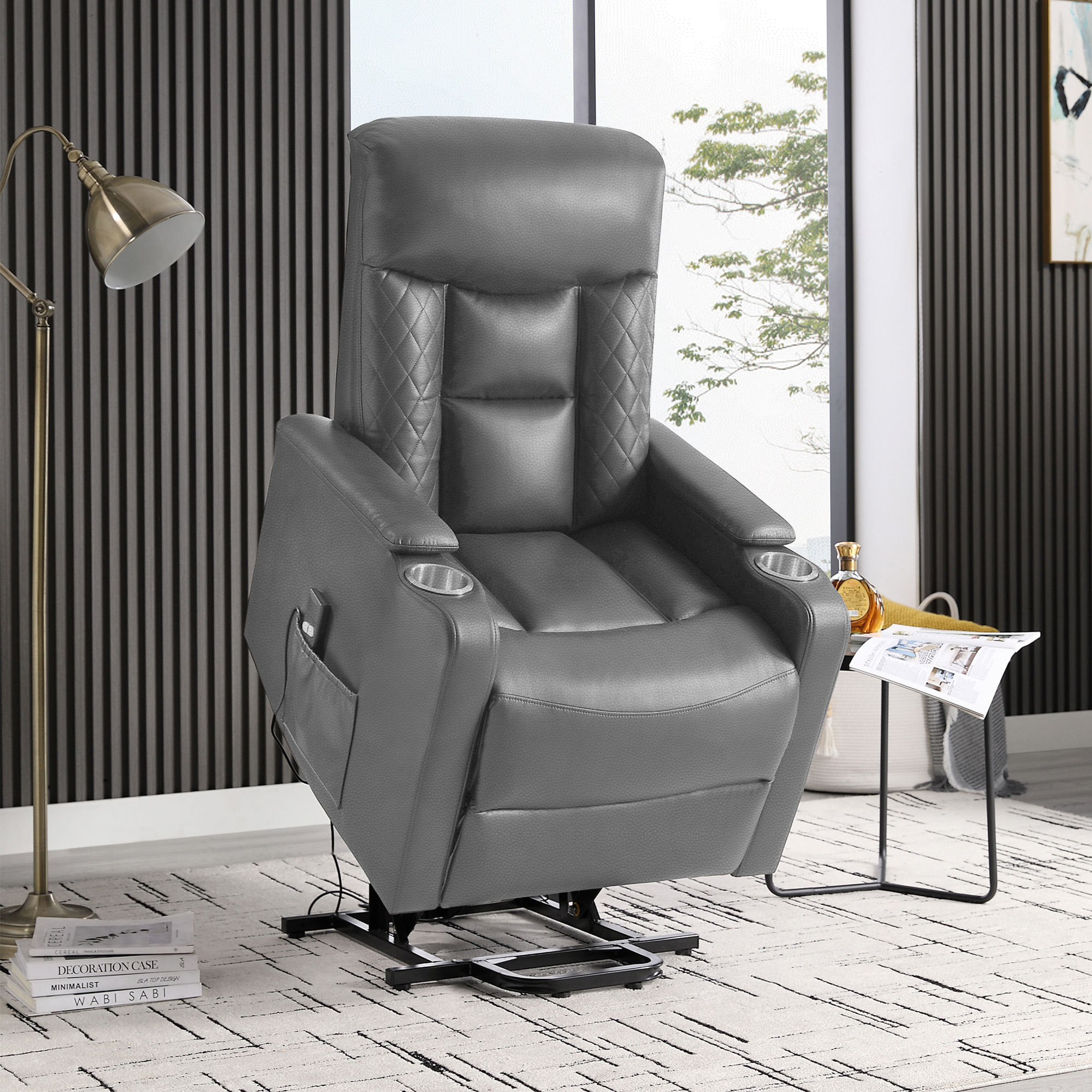 Poltrona-reclinavel-relax-LIFT-II-eletrica-Cinzento-Escuro--Pele-Sintetica-