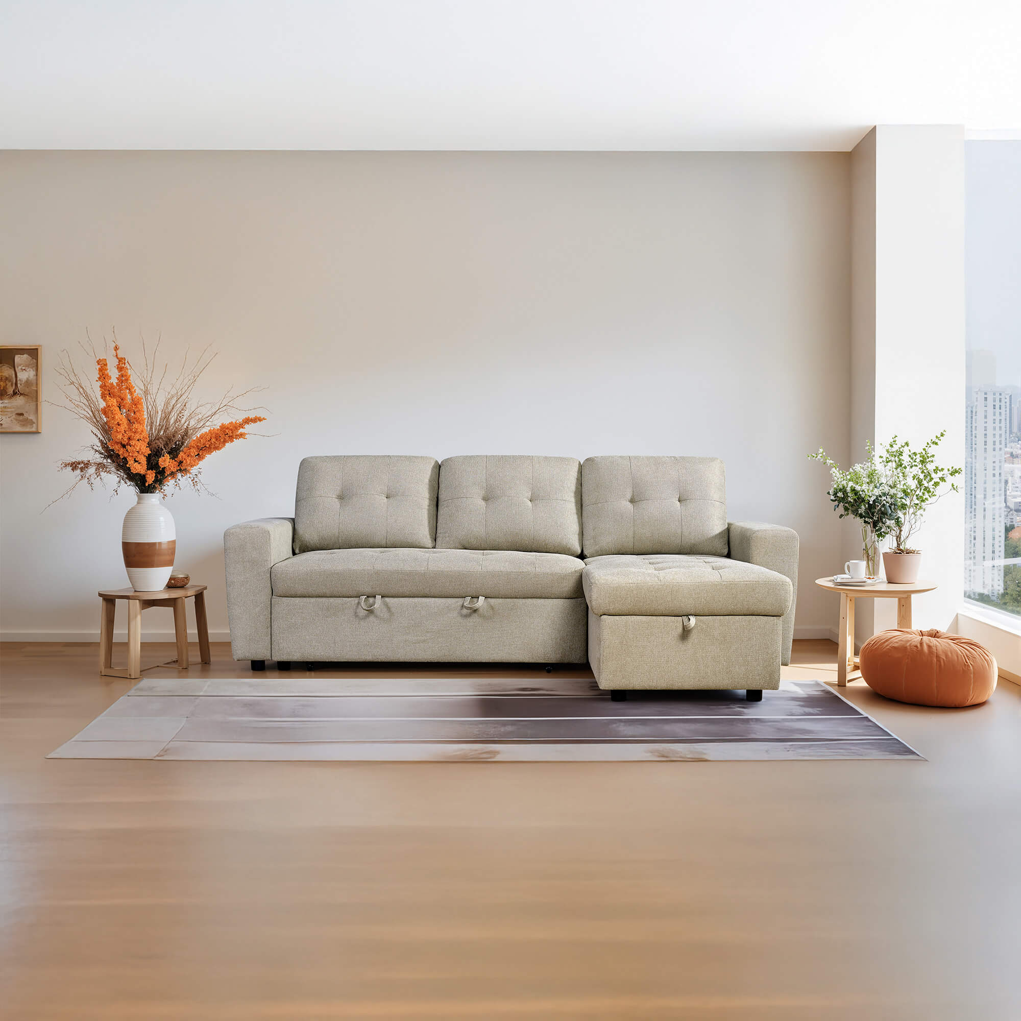 Sofa-chaise-longue-reversivel-FABIANA-II-com-cama-e-bau---Bege