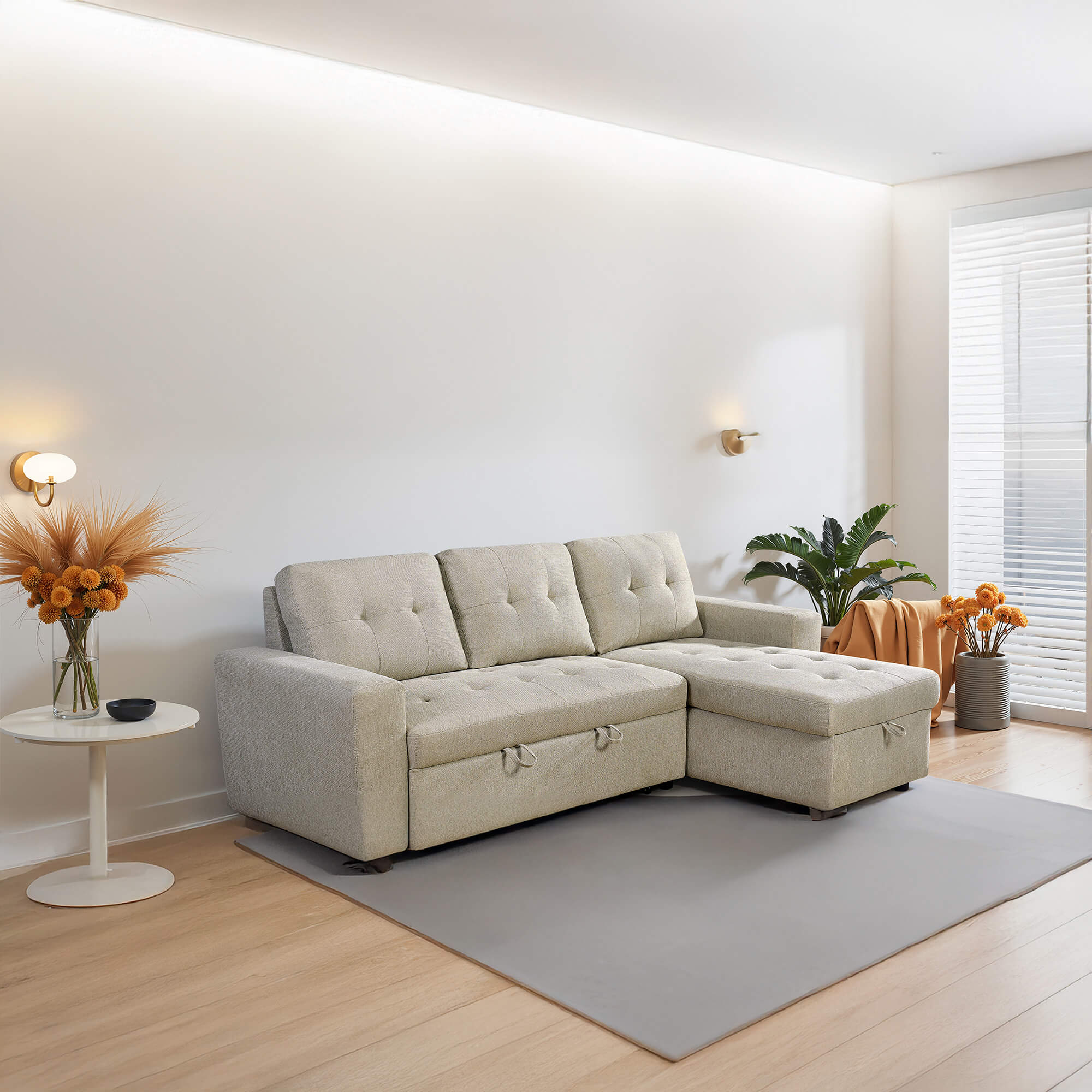Sofa-chaise-longue-reversivel-FABIANA-II-com-cama-e-bau---Bege