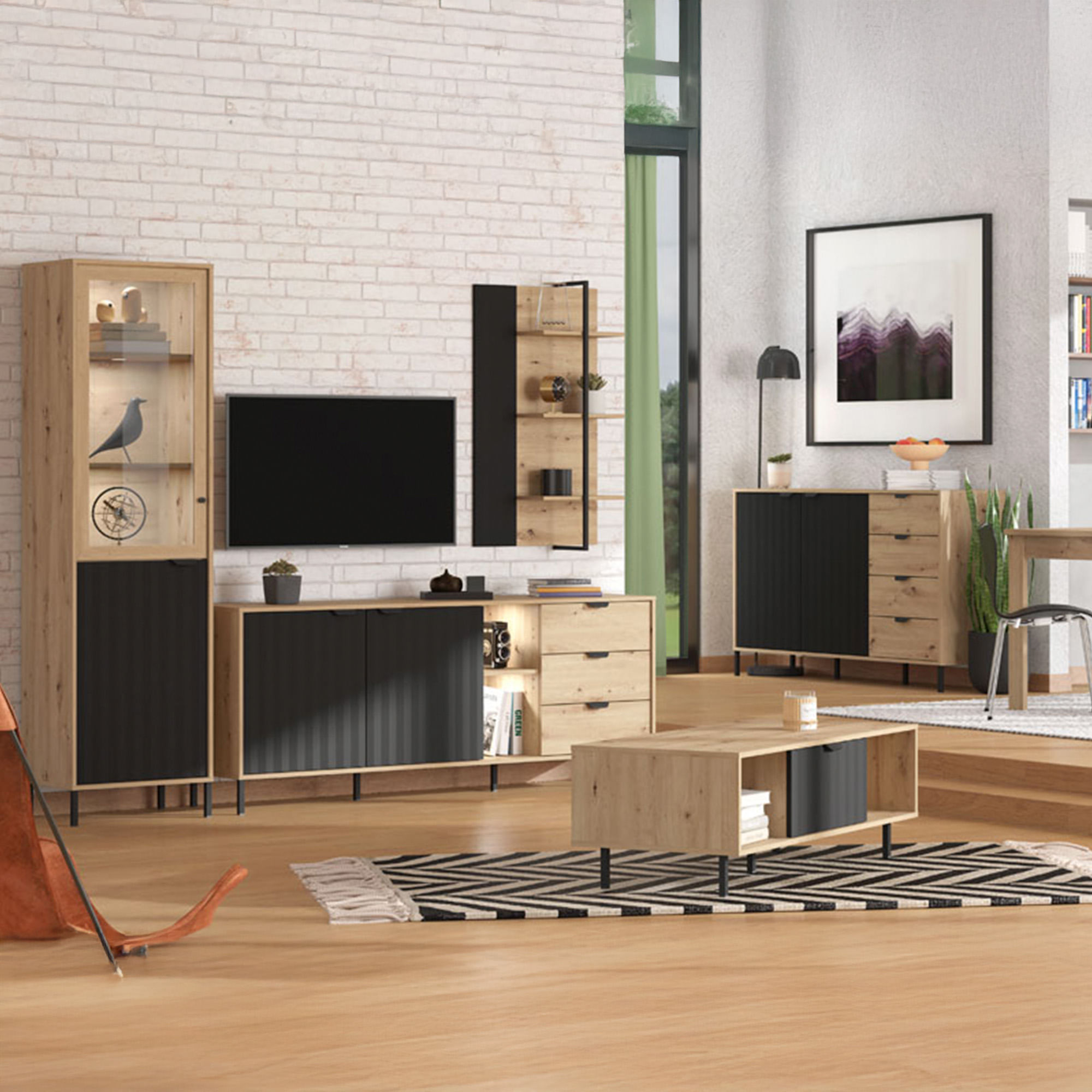 Estante-suspensa-VANDEA-com-3-prateleiras-Carvalho-Artesanato-e-Preto-Mate