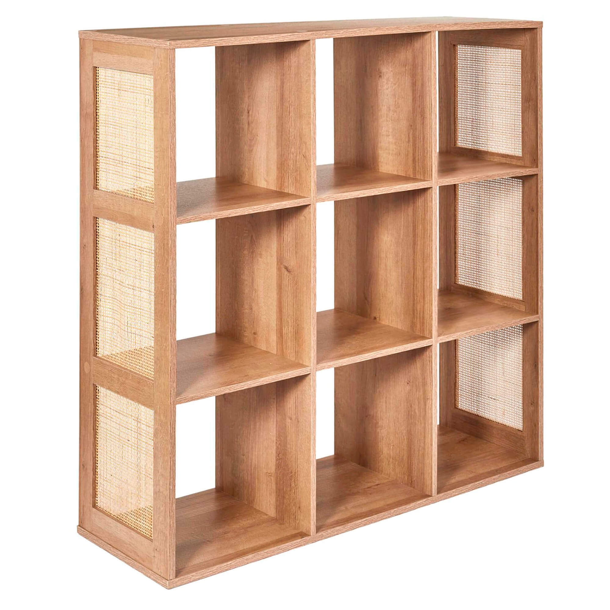 Estante-BALI-com-9-cubos-Carvalho-e-Rattan
