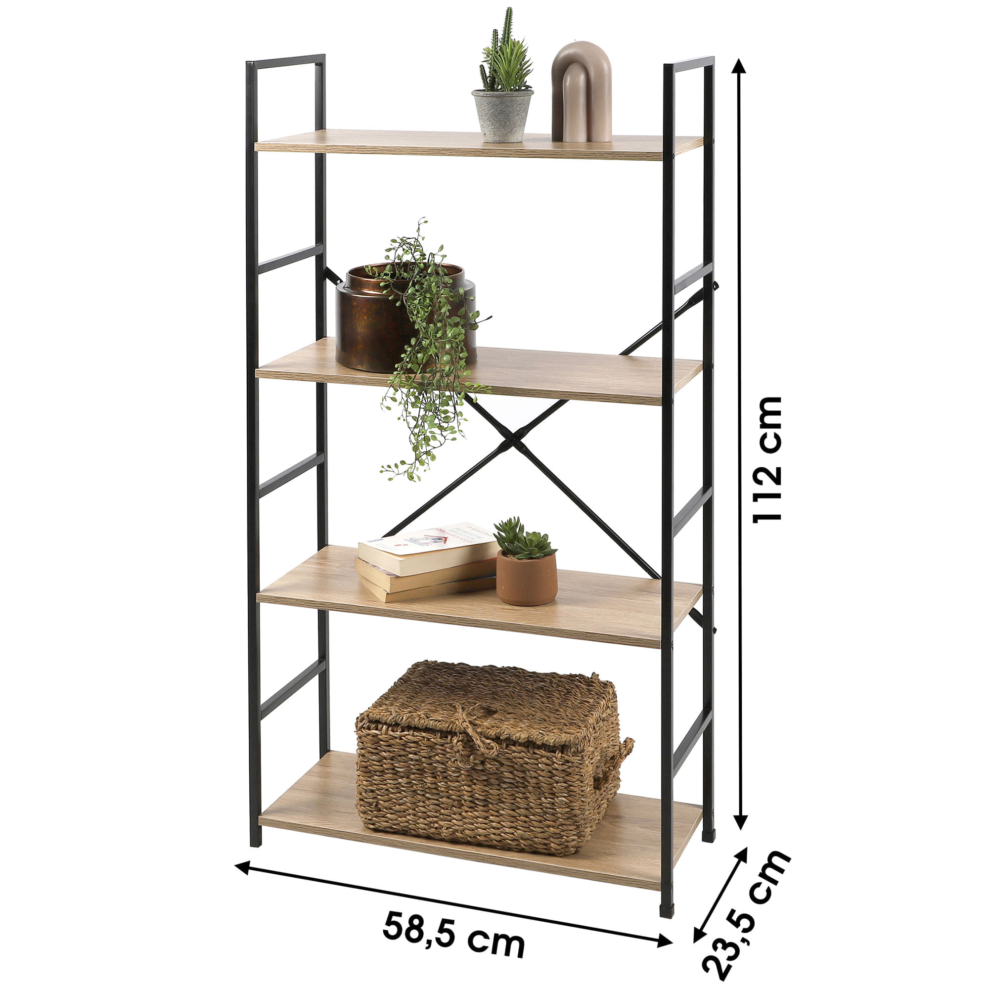Estante-COLORADO-com-4-prateleiras--585cm--Carvalho-e-Preto