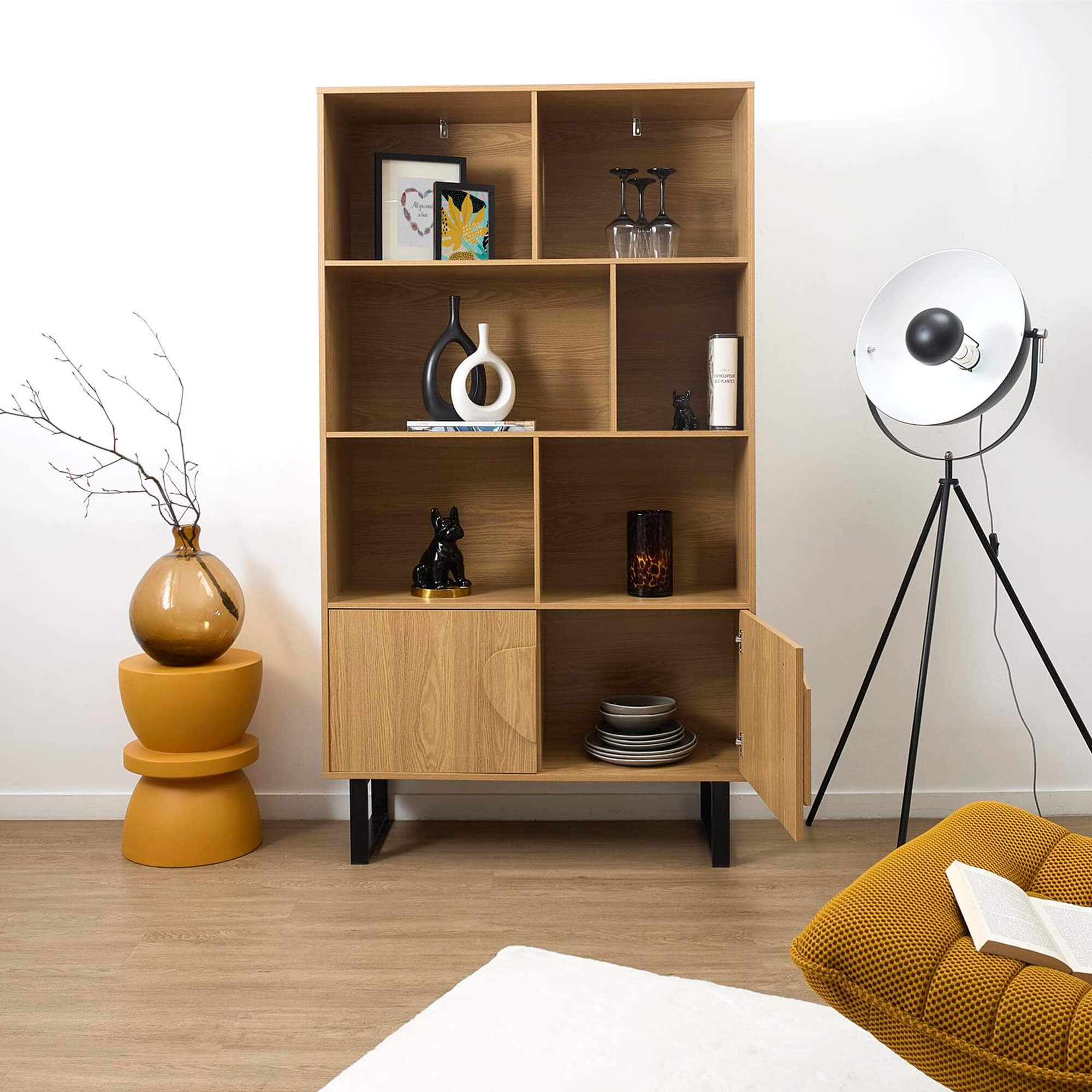 Estante-CALYPSO-com-2-portas-e-3-prateleiras-Carvalho-e-Preto