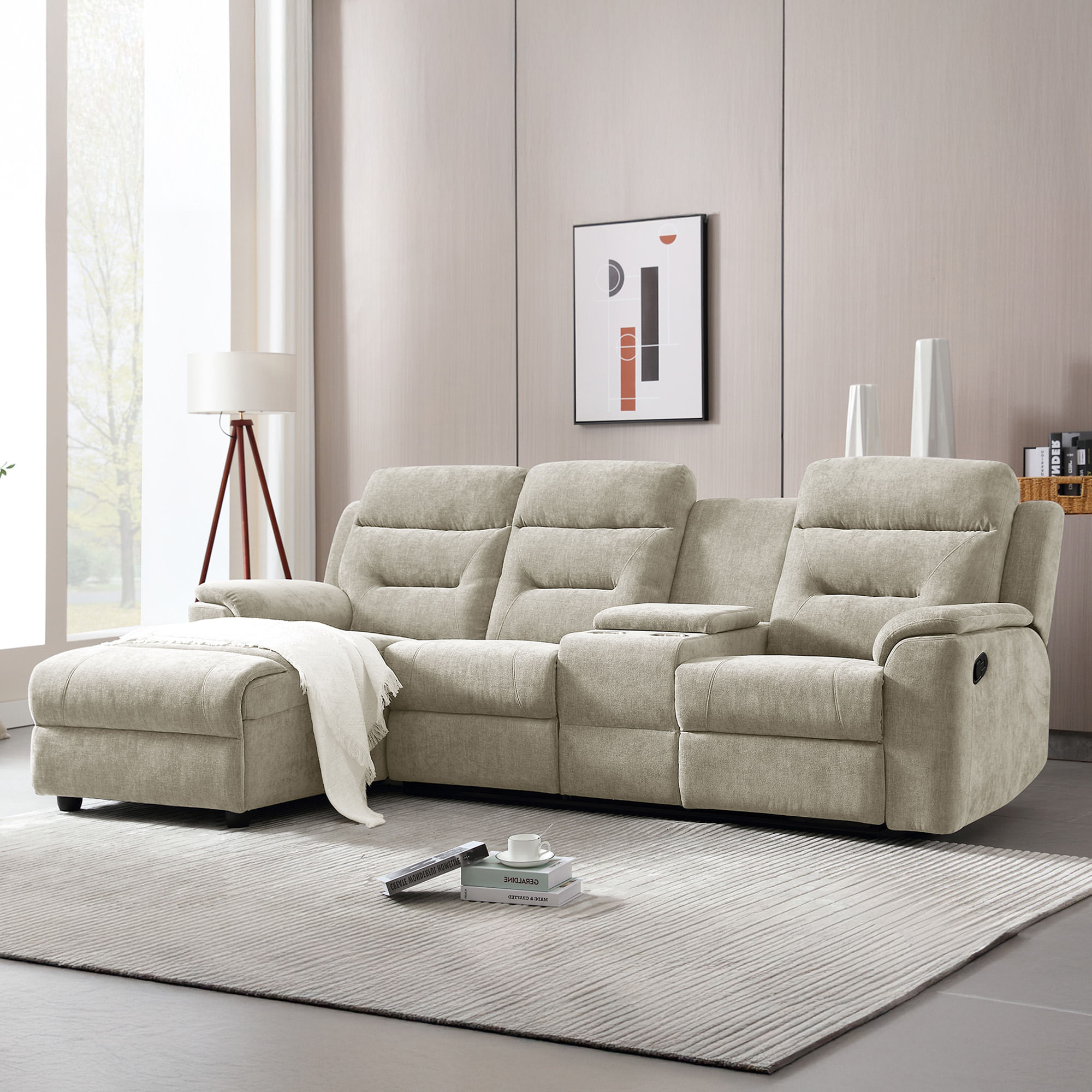 Sofa-chaise-longue-NAMIE-relax-manual-Aveia---Esquerda
