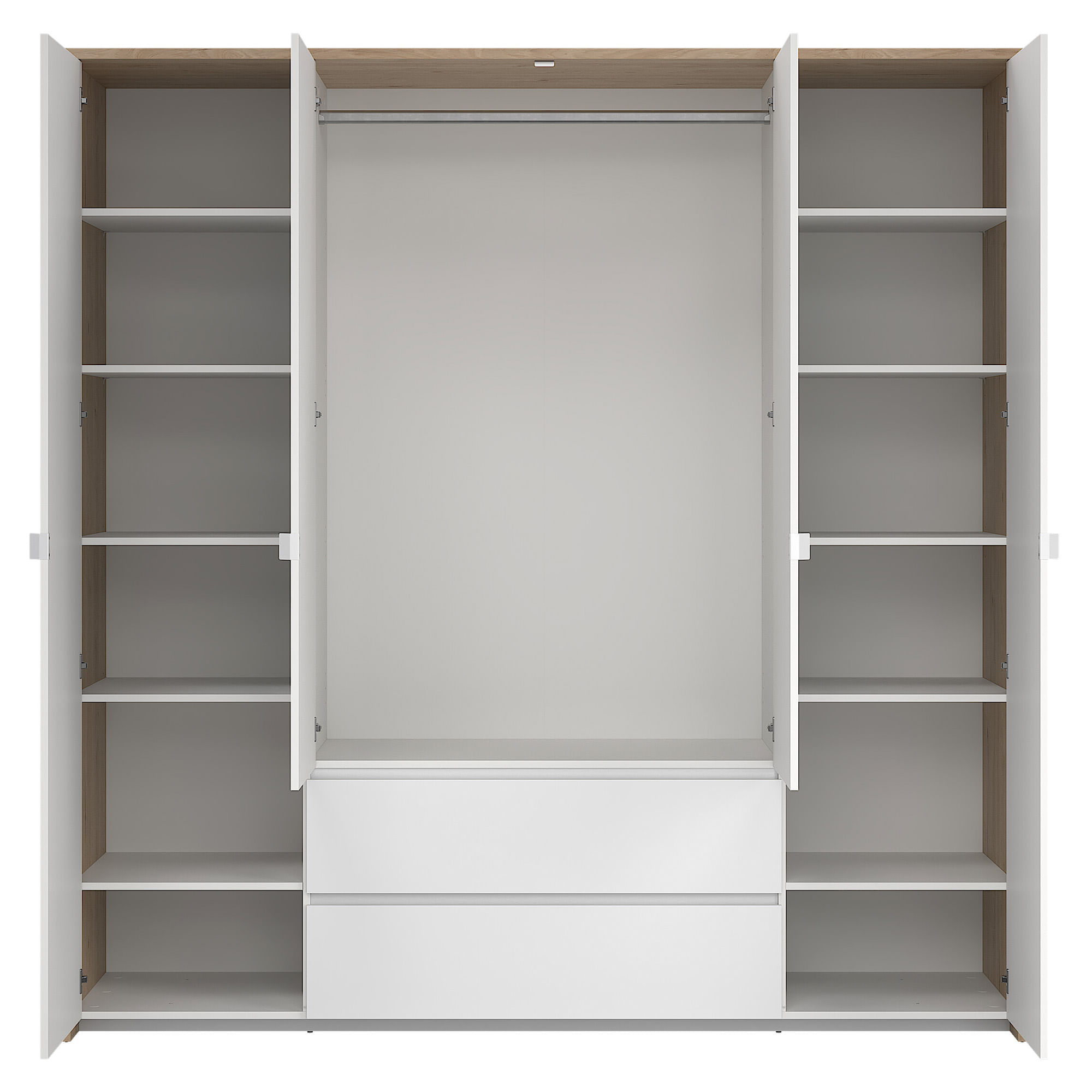 Roupeiro-NEXT-com-4-portas-e-2-gavetas-Carvalho-e-Branco-Brilho