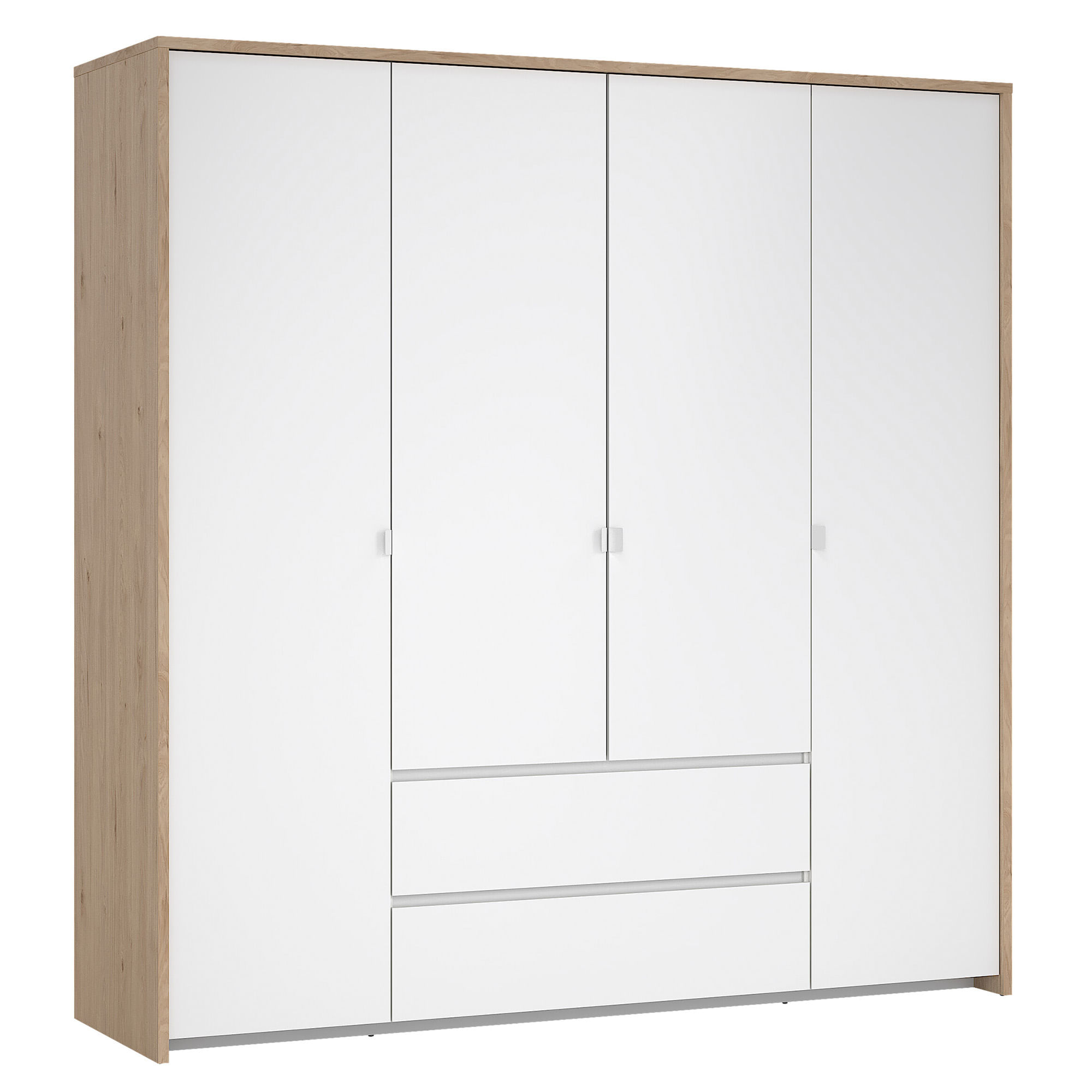 Roupeiro-NEXT-com-4-portas-e-2-gavetas-Carvalho-e-Branco-Brilho