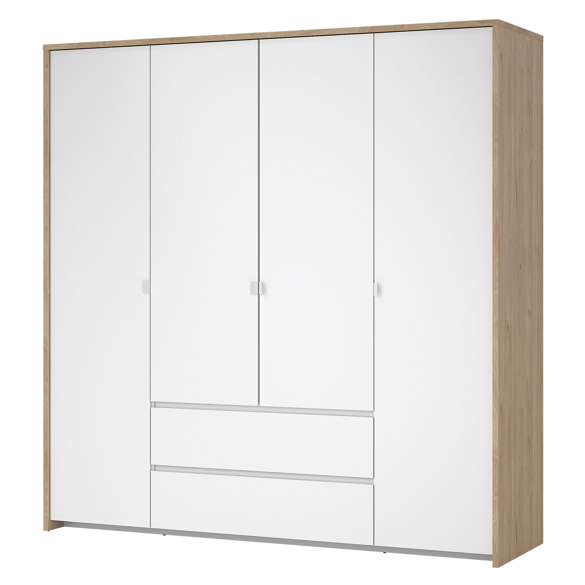 Roupeiro-NEXT-com-4-portas-e-2-gavetas-Carvalho-e-Branco-Brilho