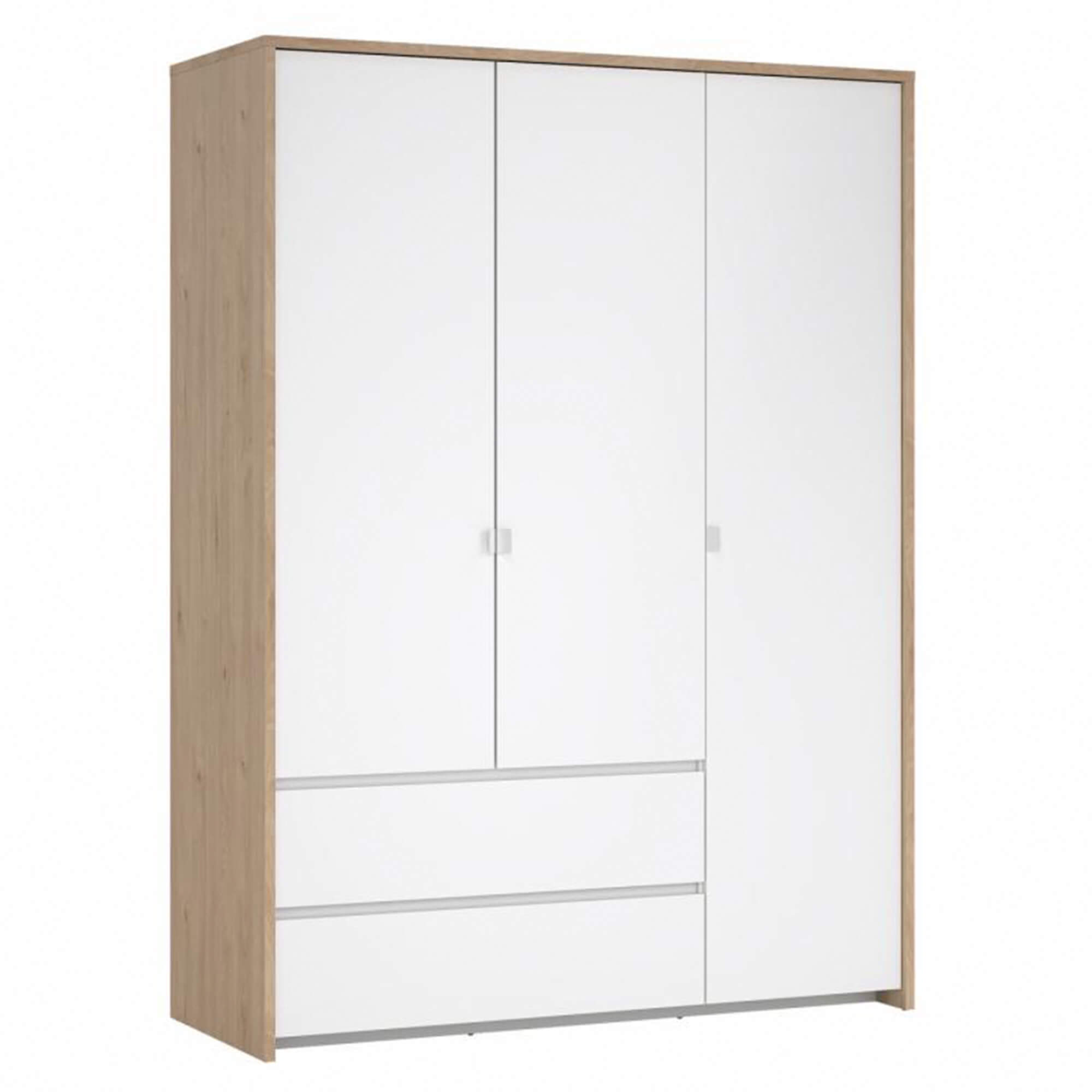Roupeiro-NEXT-com-3-portas-e-2-gavetas---Carvalho-e-Branco-Brilho