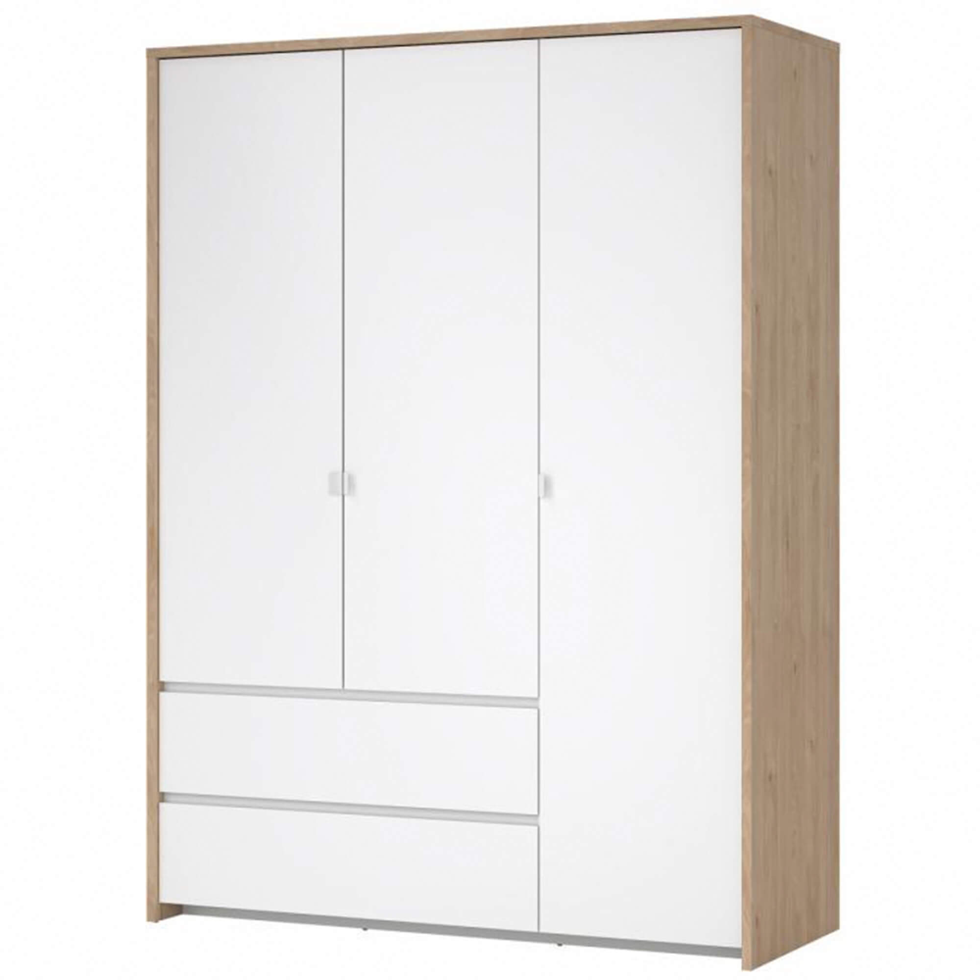 Roupeiro-NEXT-com-3-portas-e-2-gavetas---Carvalho-e-Branco-Brilho