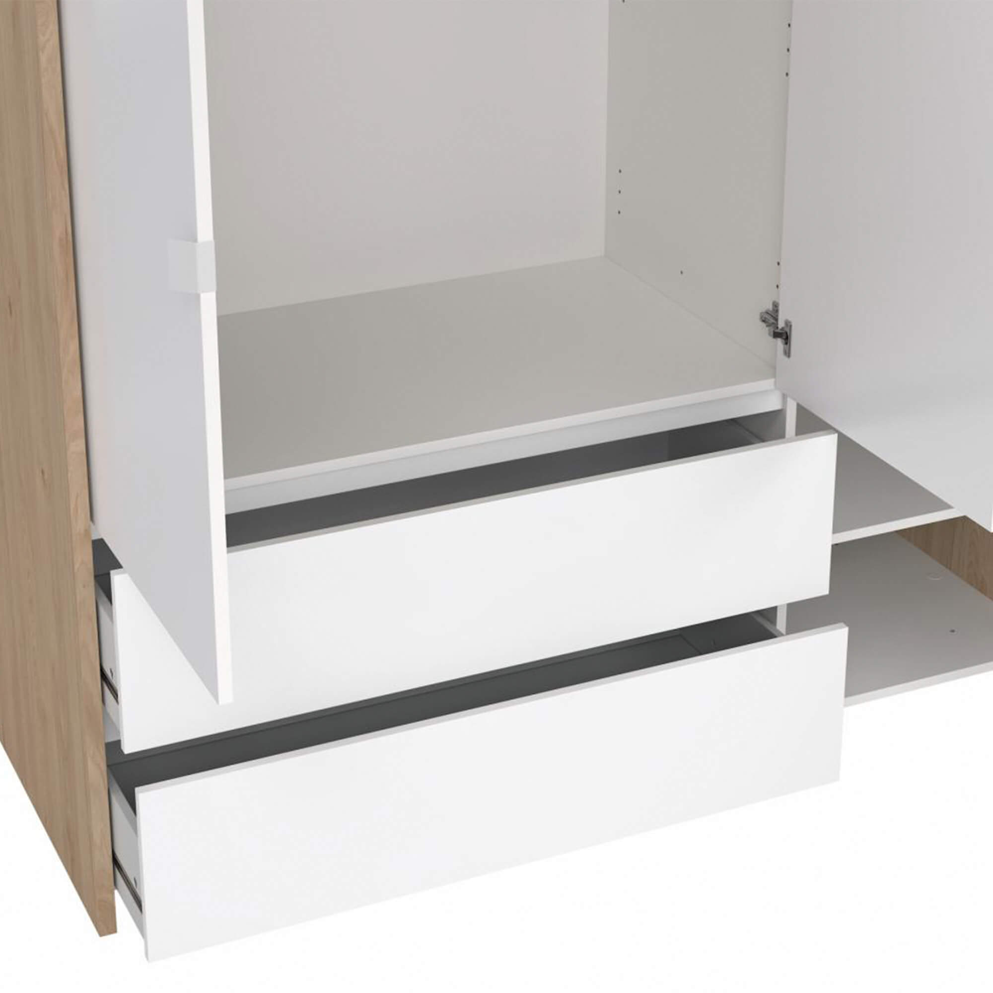 Roupeiro-NEXT-com-3-portas-e-2-gavetas---Carvalho-e-Branco-Brilho