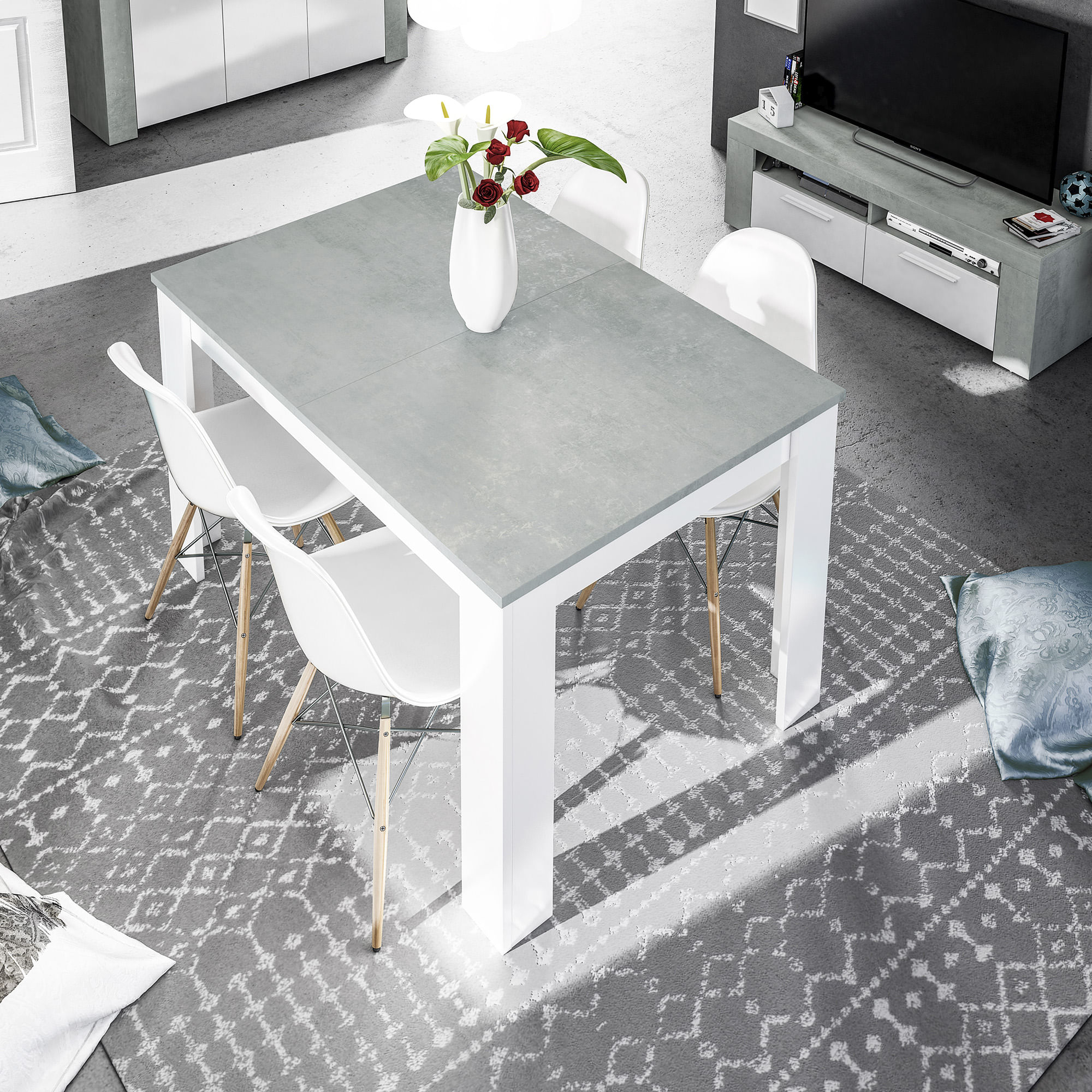 Mesa-extensivel-BARCELONA--140-190-cm--Branco-Mate-e-Betao