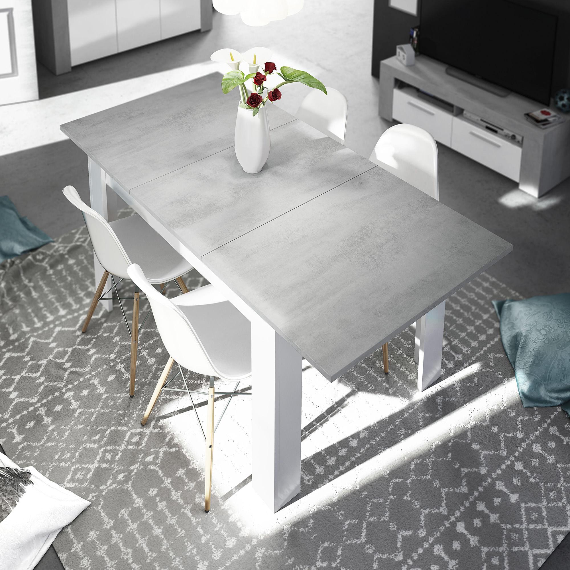 Mesa-extensivel-BARCELONA--140-190-cm--Branco-Mate-e-Betao