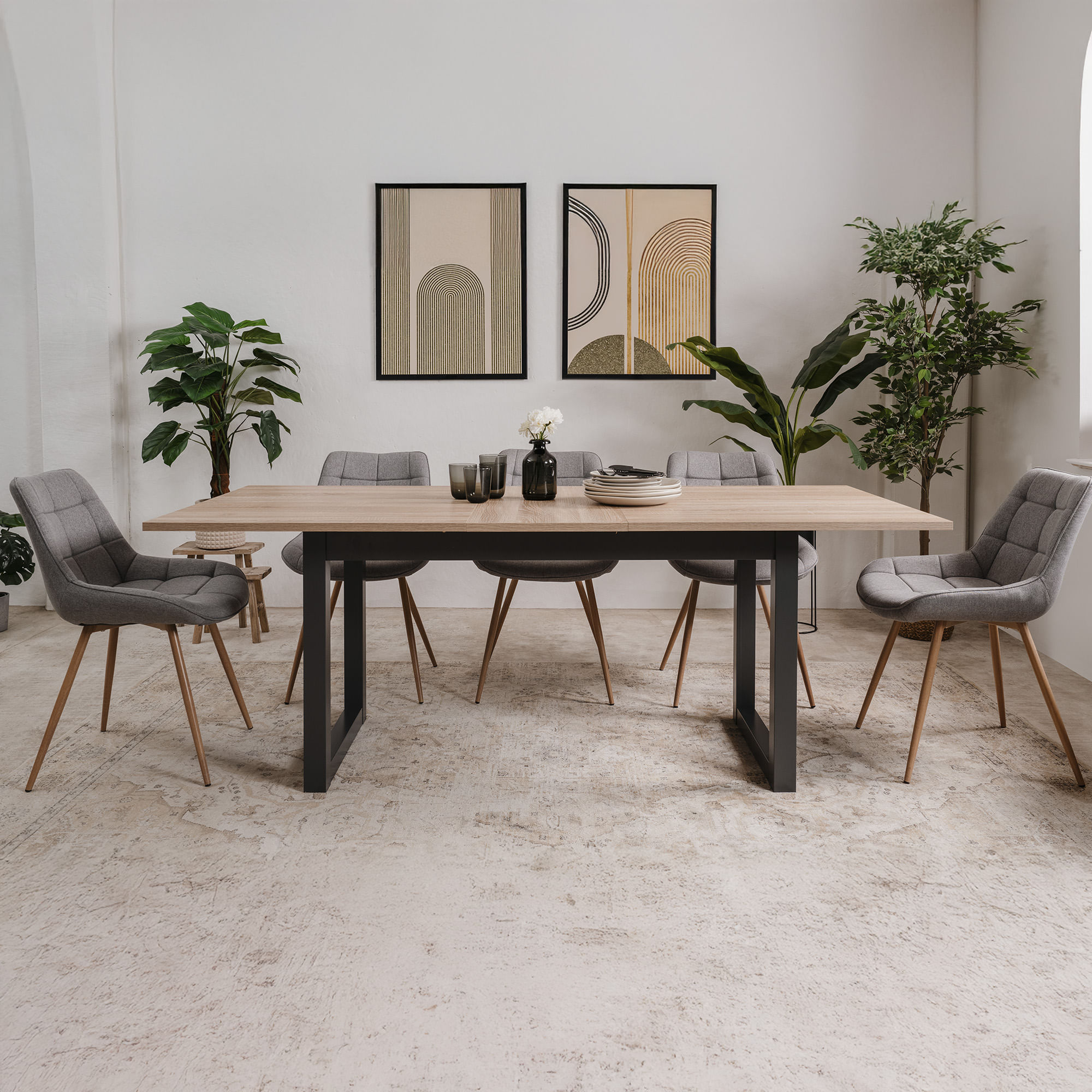 Mesa-extensivel-DENVER--160-200-cm--Antracite-e-Carvalho-Artesanato