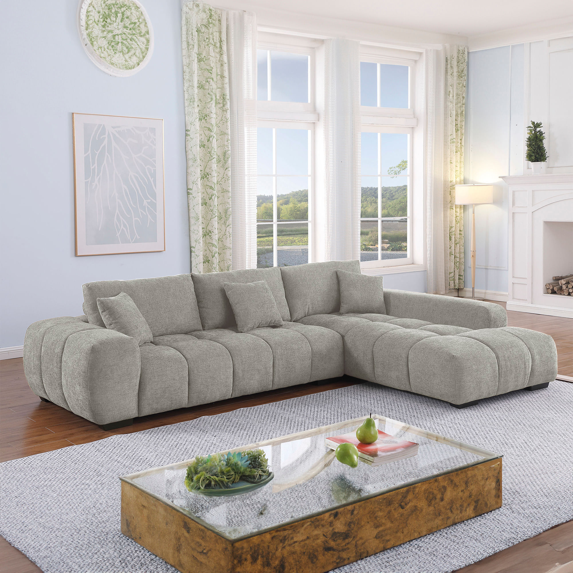 Sofa-chaise-longue-CALIFORNIA-Cinzento-Bege---Direita
