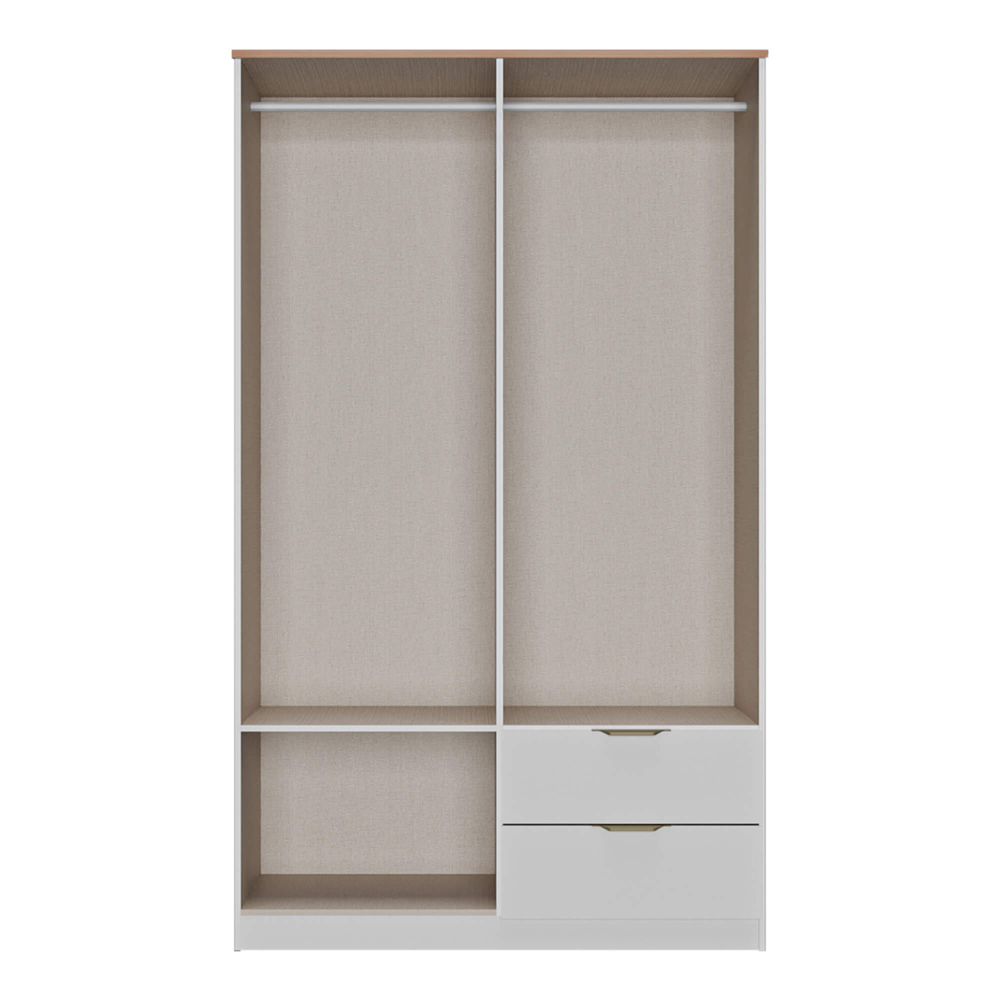 Roupeiro-ALENA-com-4-portas-e-2-gavetas--Branco-Brilho-e-Carvalho-Artesanato
