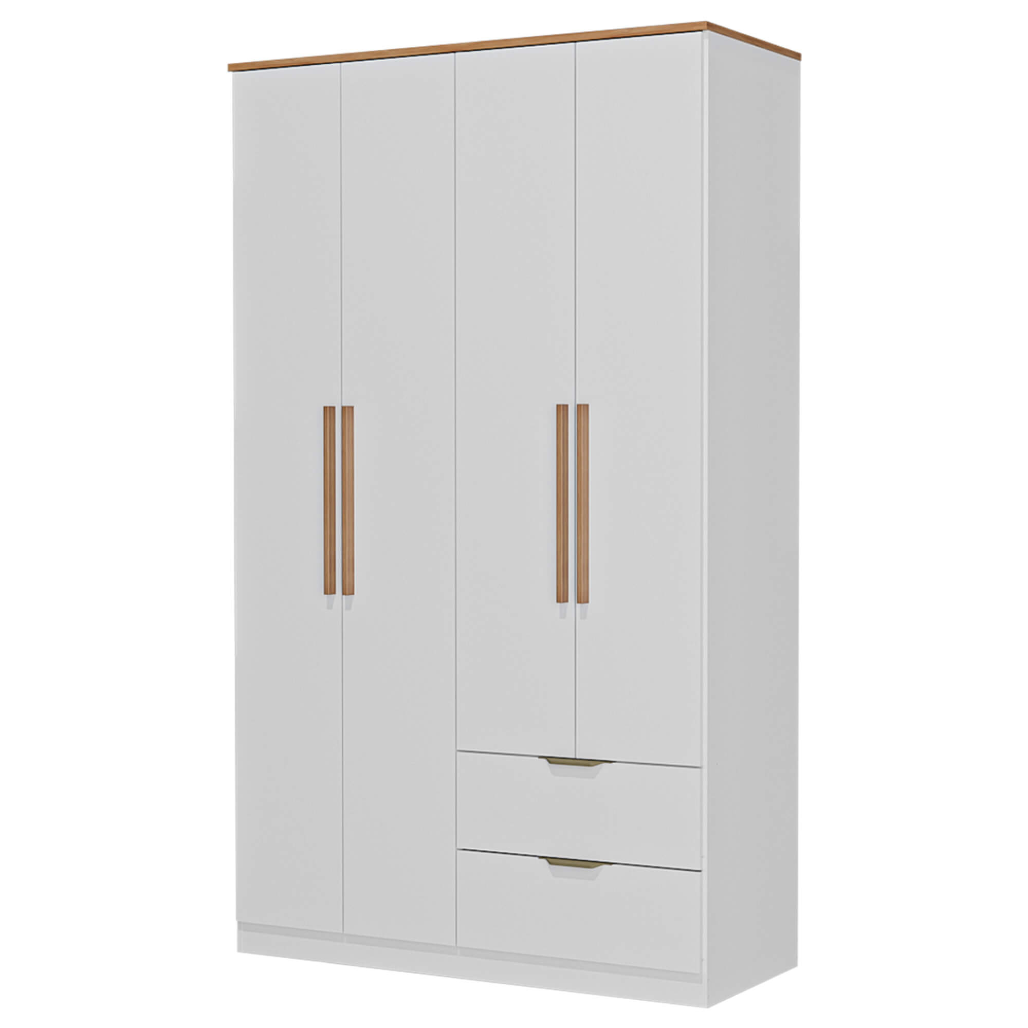 Roupeiro-ALENA-com-4-portas-e-2-gavetas--Branco-Brilho-e-Carvalho-Artesanato