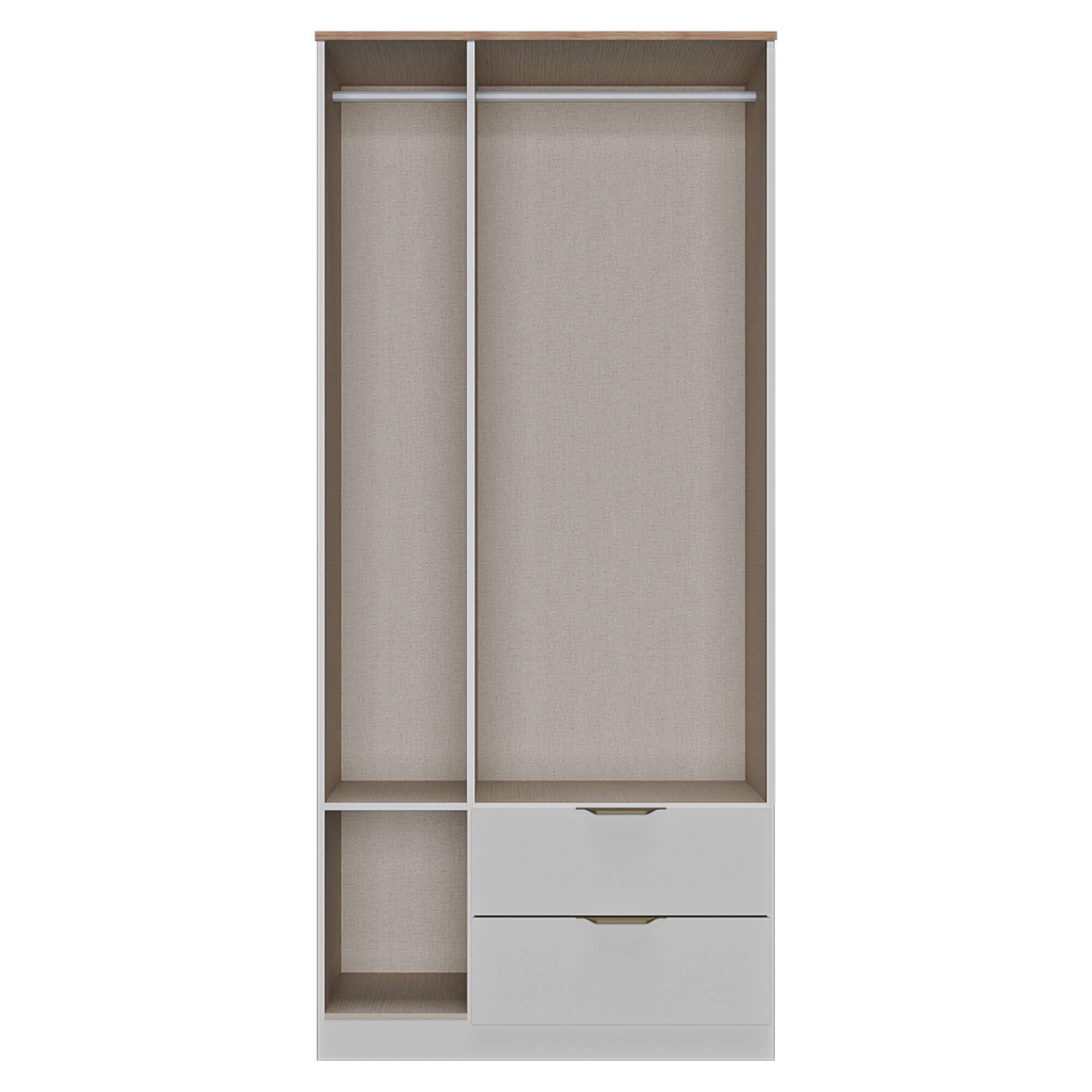 Roupeiro-ALENA-com-3-portas-e-2-gavetas--Branco-Brilho-e-Carvalho-Artesanato