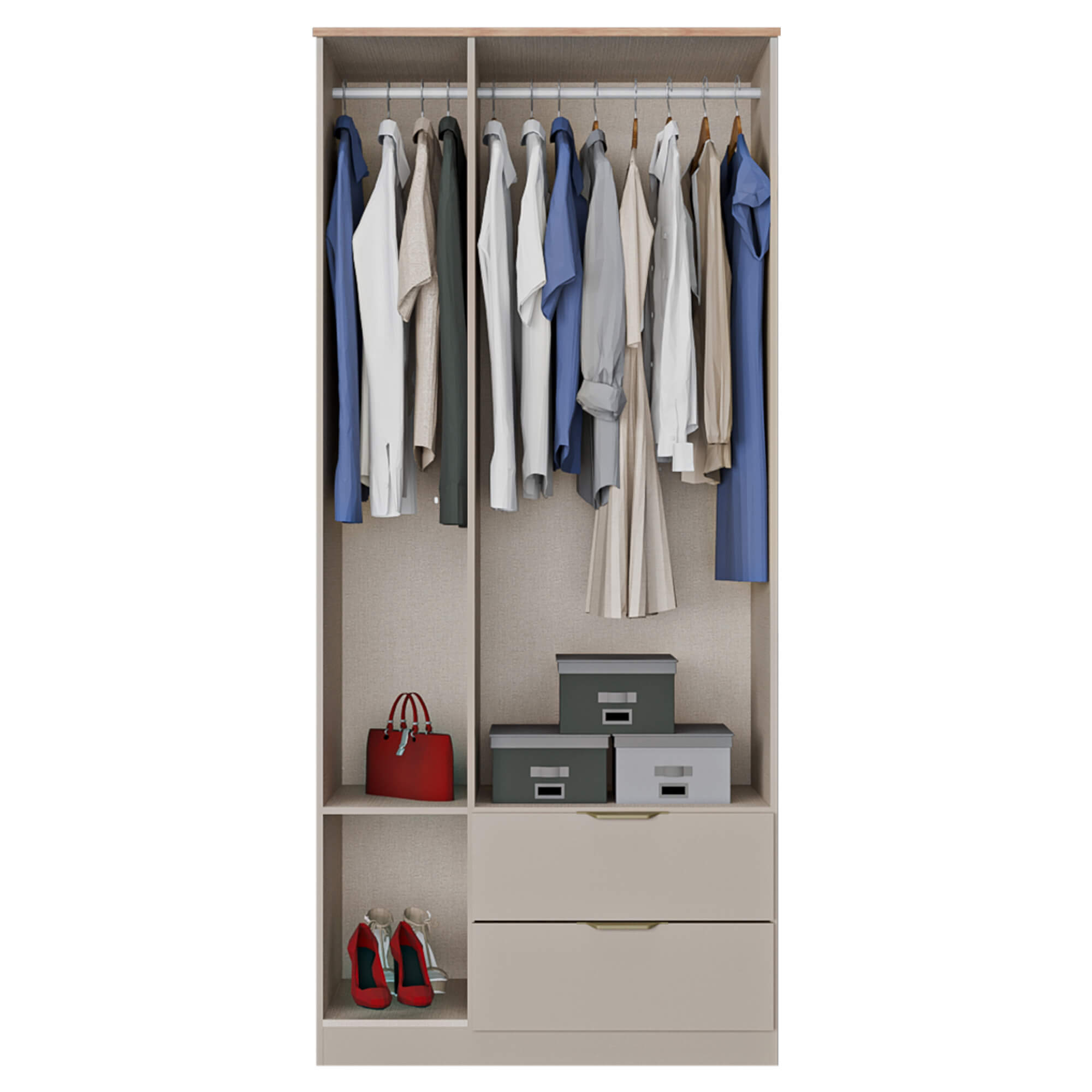 Roupeiro-ALENA-com-3-portas-e-2-gavetas-Amendoa-e-Carvalho-Artesanato