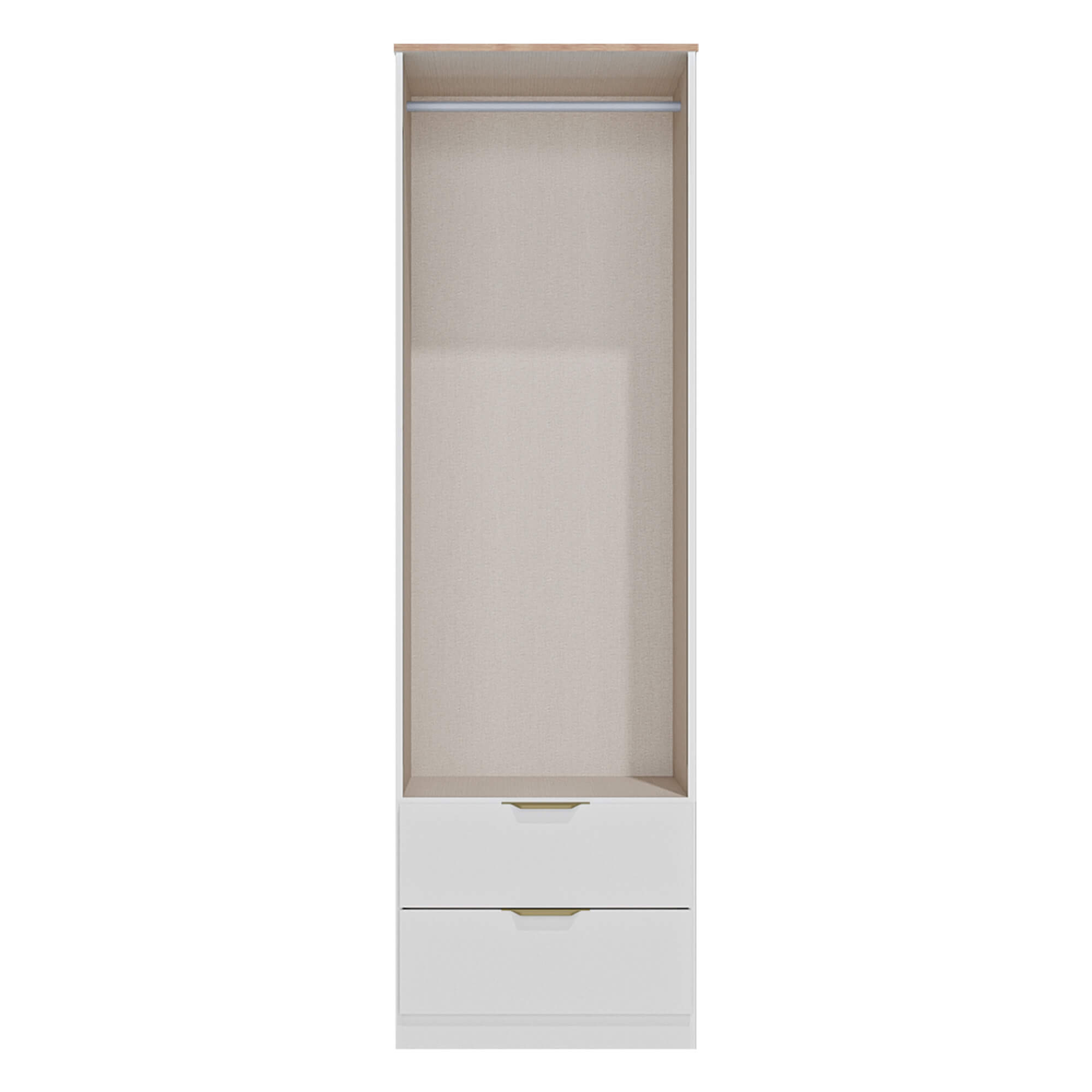 Roupeiro-ALENA-com-2-portas-e-2-gavetas--Branco-Brilho-e-Carvalho-Artesanato