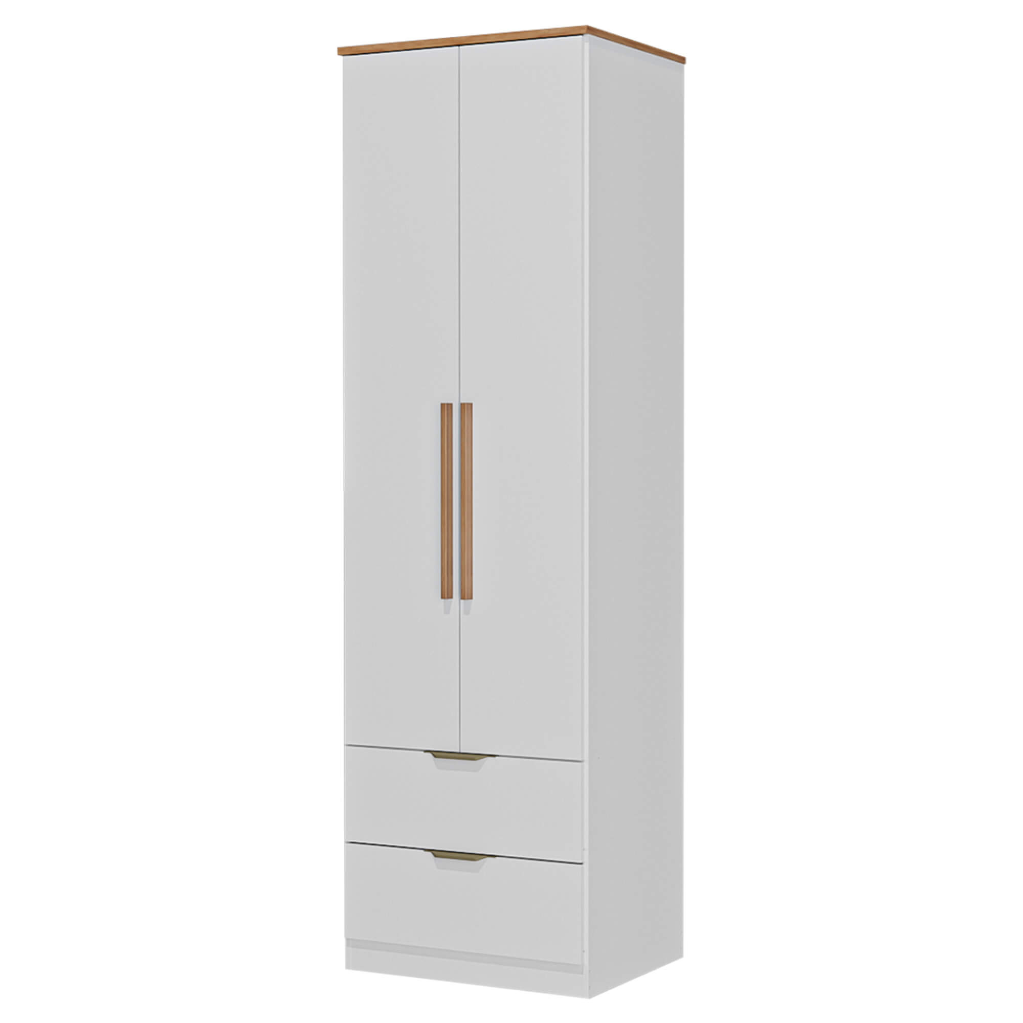 Roupeiro-ALENA-com-2-portas-e-2-gavetas--Branco-Brilho-e-Carvalho-Artesanato