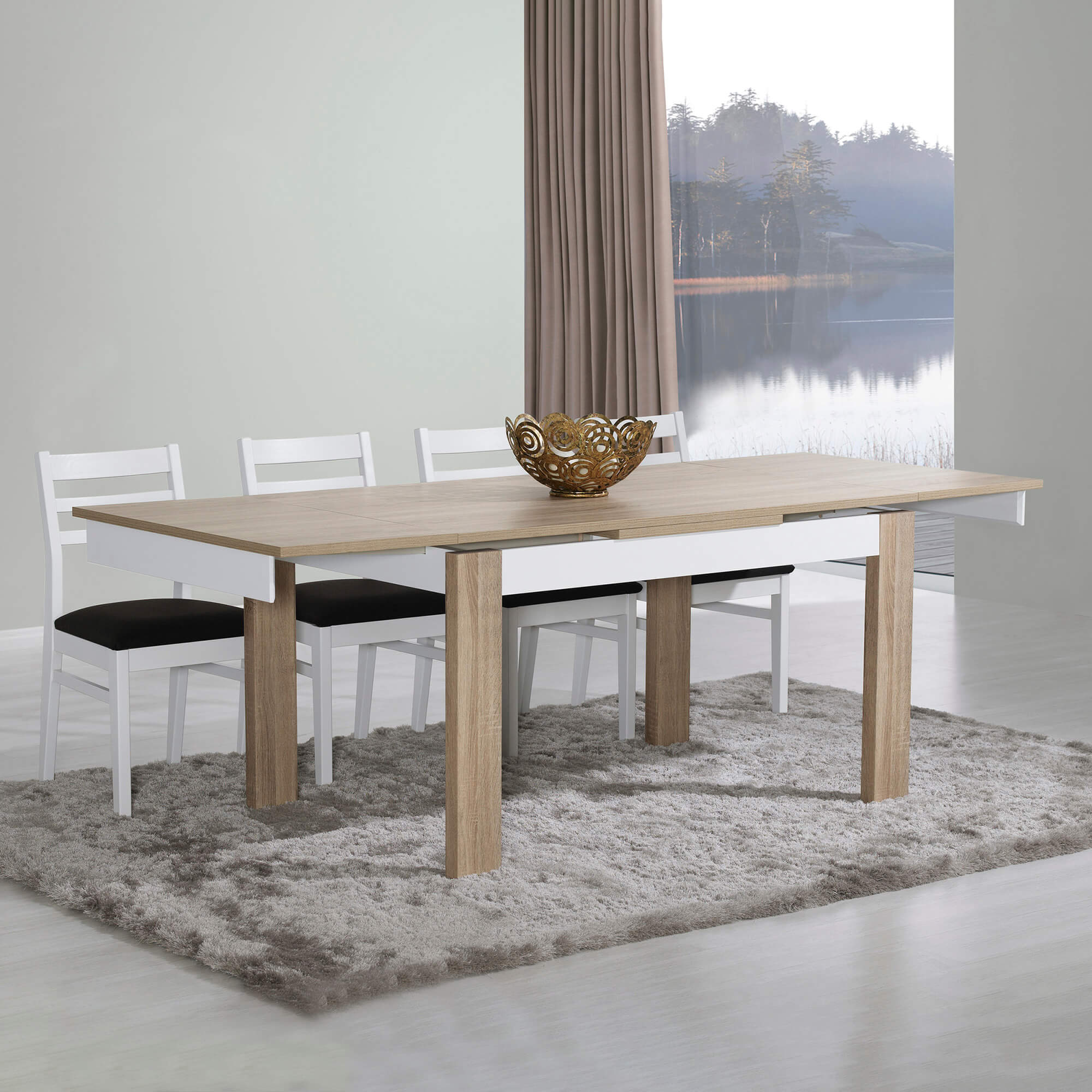 Mesa-extensivel-PARIS--140-230-cm--Carvalho-e-Branco