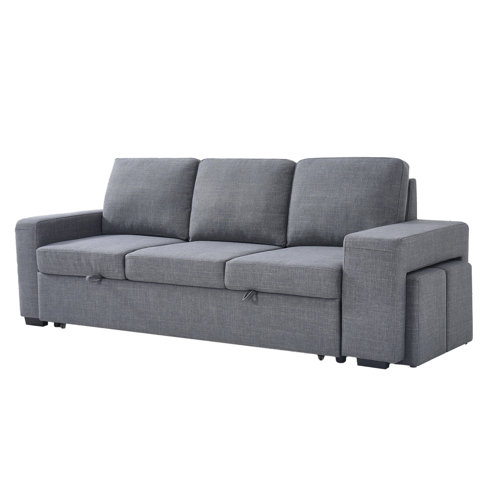 Sofa-3-lugares-SUSAN-II-com-cama-e-puffs-Cinzento-Escuro