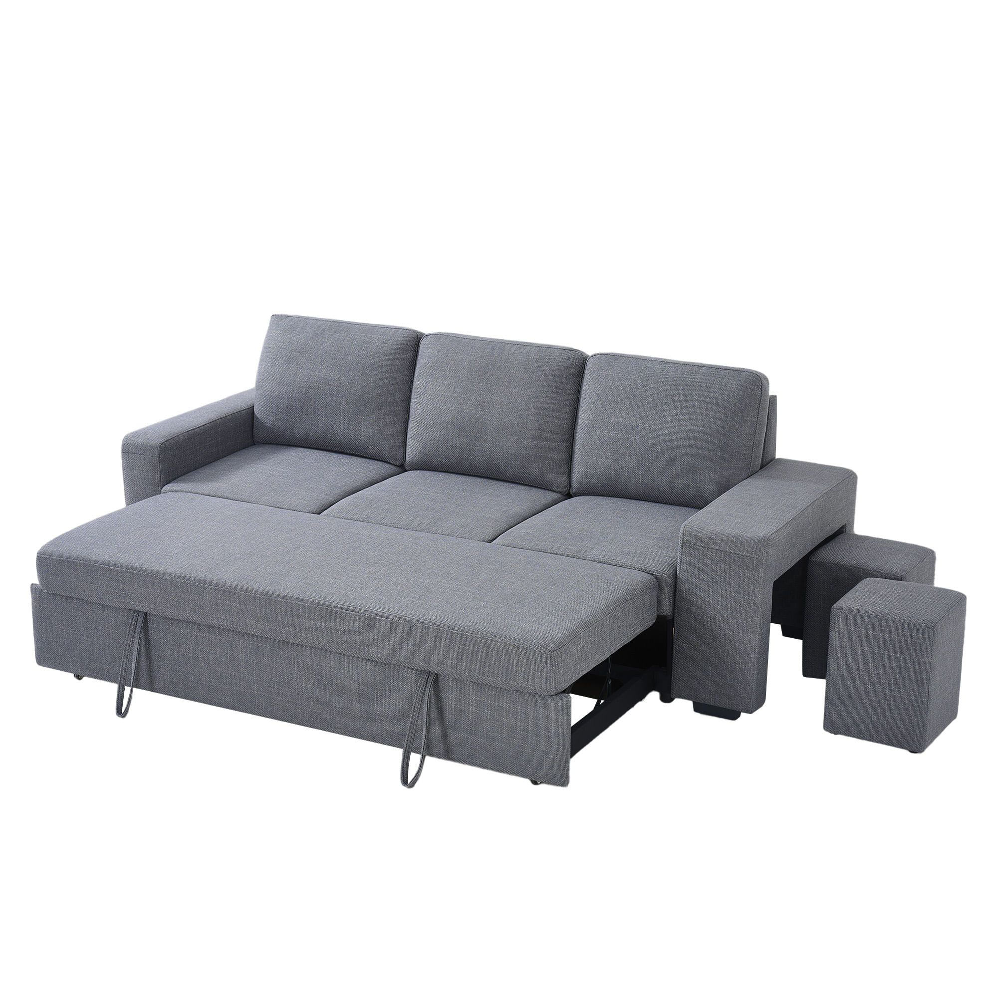 Sofa-3-lugares-SUSAN-II-com-cama-e-puffs-Cinzento-Escuro