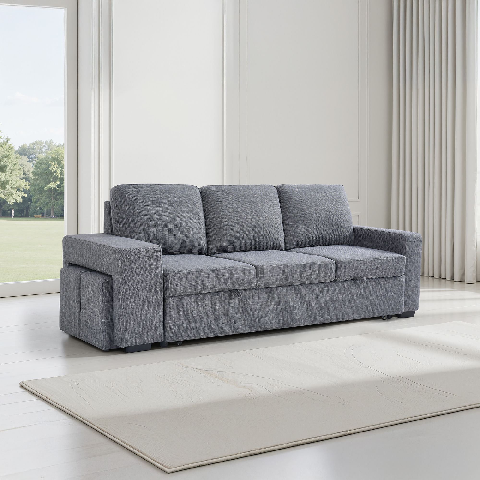 Sofa-3-lugares-SUSAN-II-com-cama-e-puffs-Cinzento-Escuro