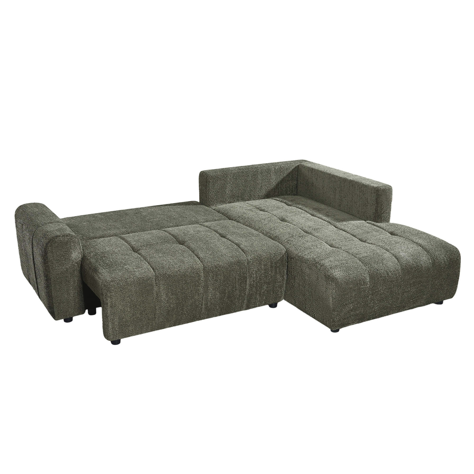 Sofa-chaise-longue-BRAD-com-cama-Verde-Oliva-Escuro---Direita