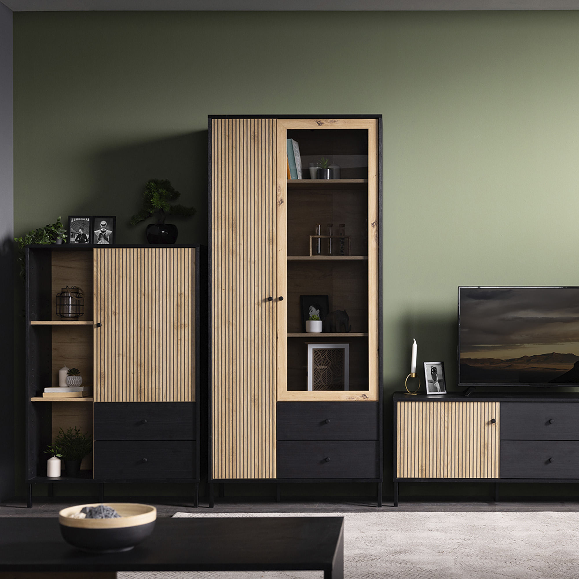 Pack-sala-de-estar-CORREZE-Carvalho-Artesanato-e-Preto-Mate