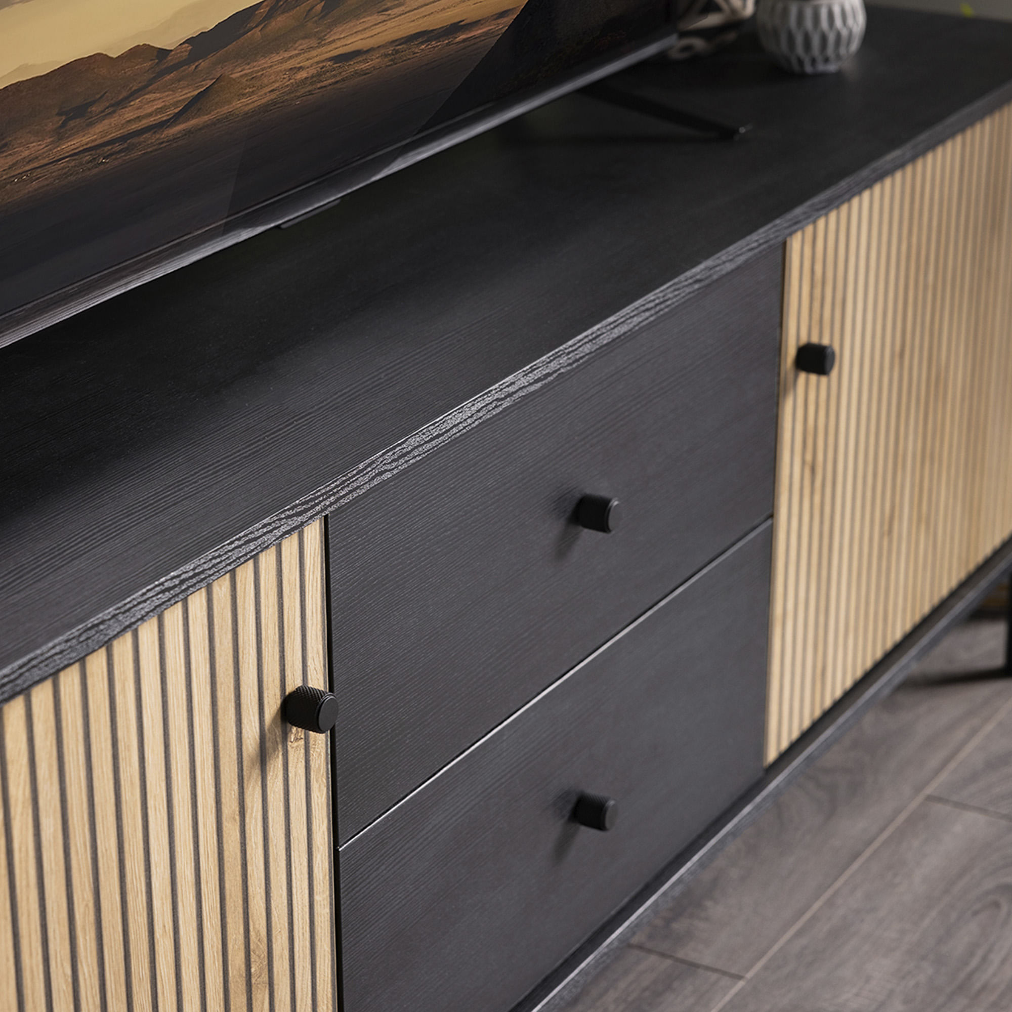 Pack-sala-de-estar-CORREZE-Carvalho-Artesanato-e-Preto-Mate