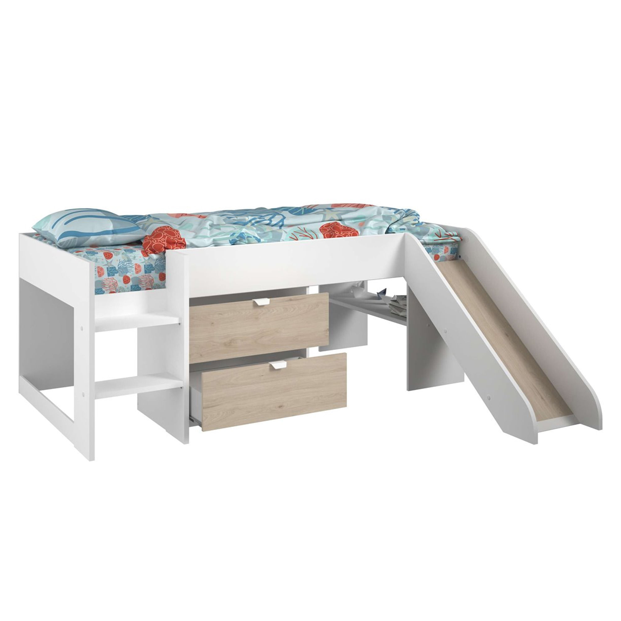 Cama-alta-ESCORREGA-90-x-200-cm---Branco-e-Carvalho