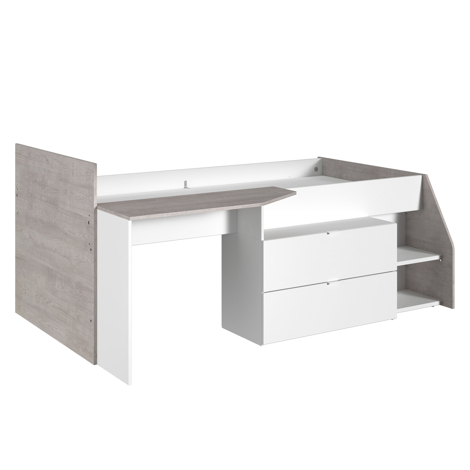 Cama-alta-MILKY-com-secretaria-90-x-200-cm---Branco-e-Cinzento