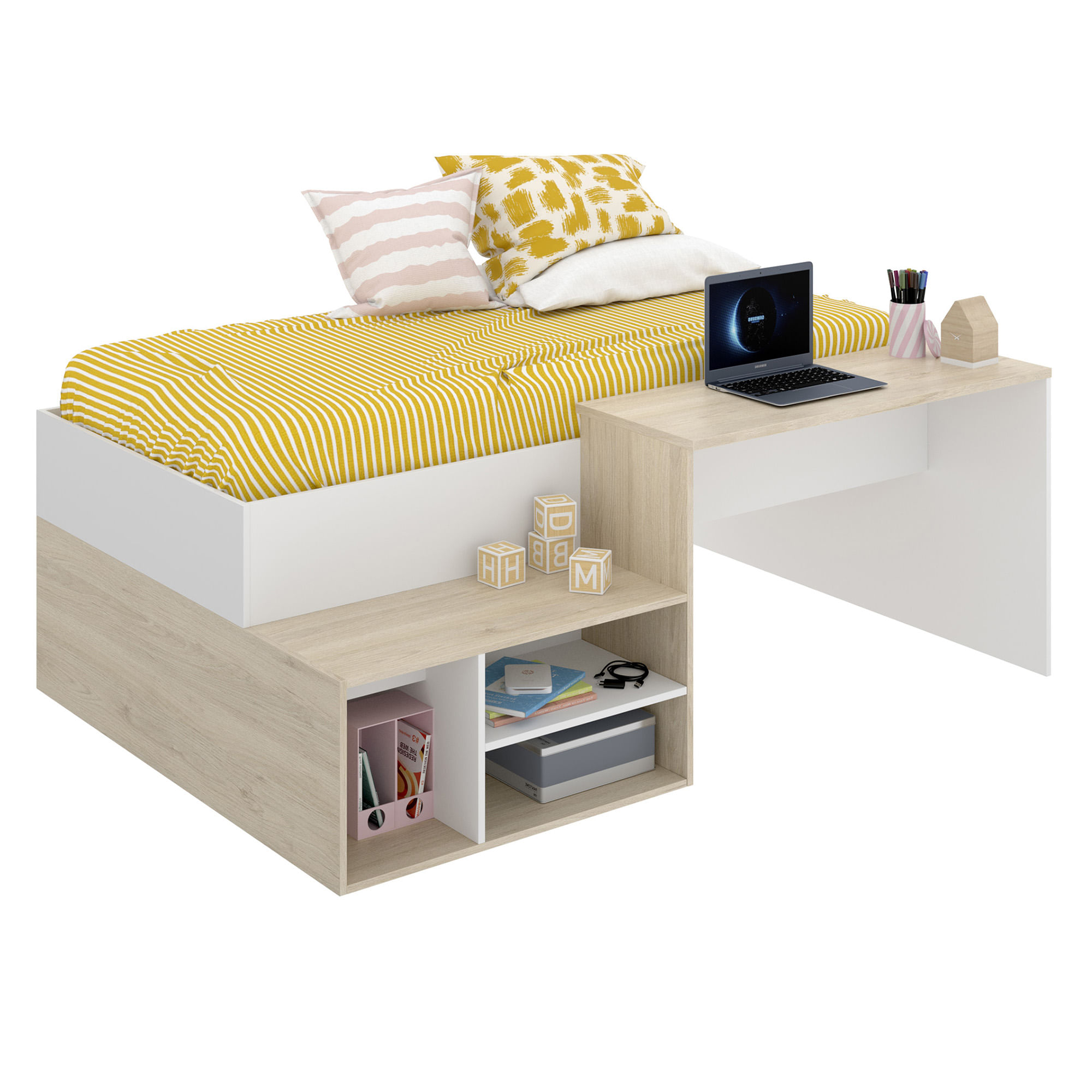 Cama-alta-ERICK-com-secretaria-90-x-190-cm---Branco-e-Carvalho