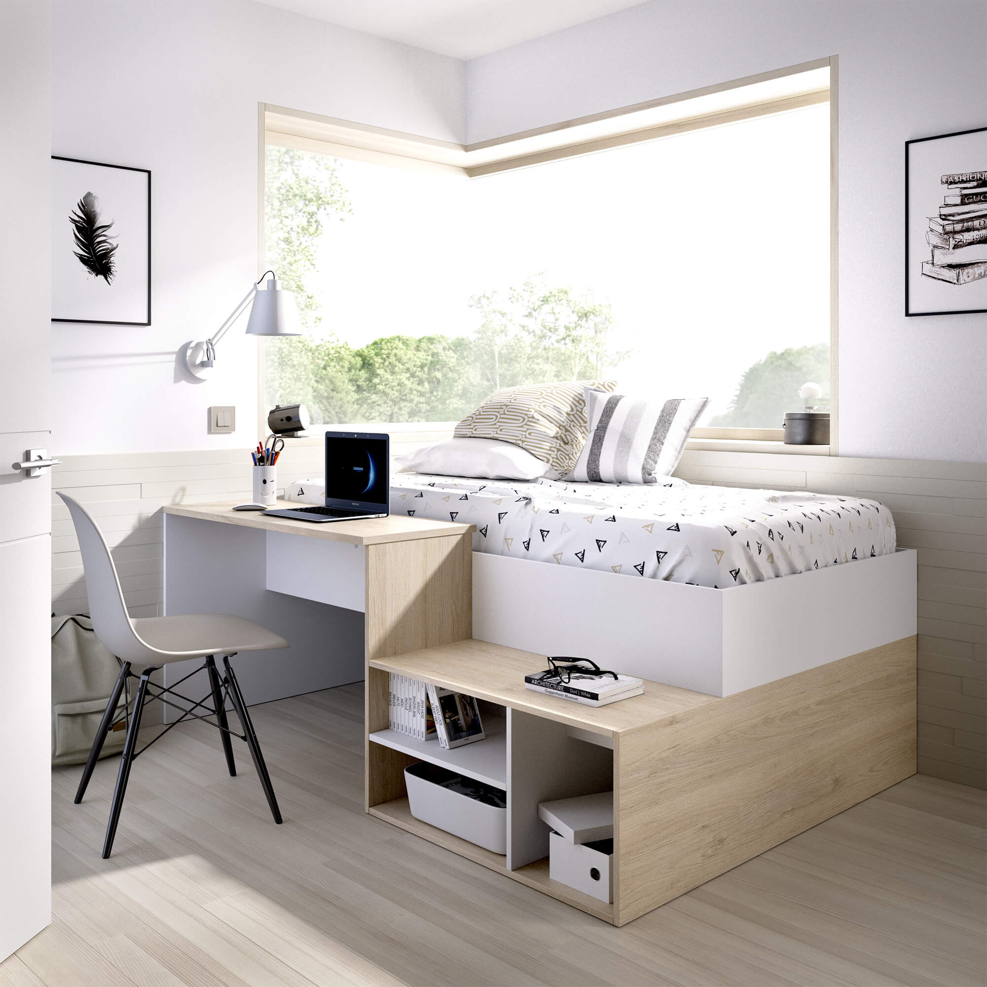 Cama-alta-ERICK-com-secretaria-90-x-190-cm---Branco-e-Carvalho