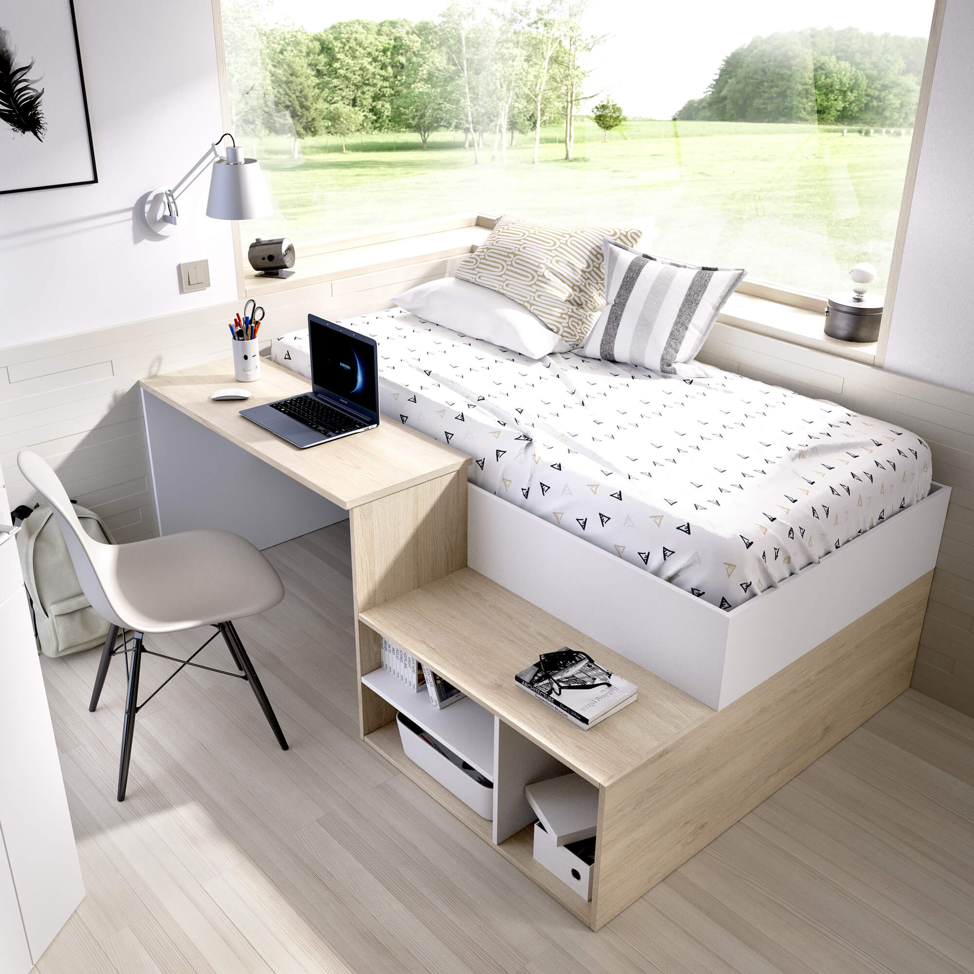Cama-alta-ERICK-com-secretaria-90-x-190-cm---Branco-e-Carvalho