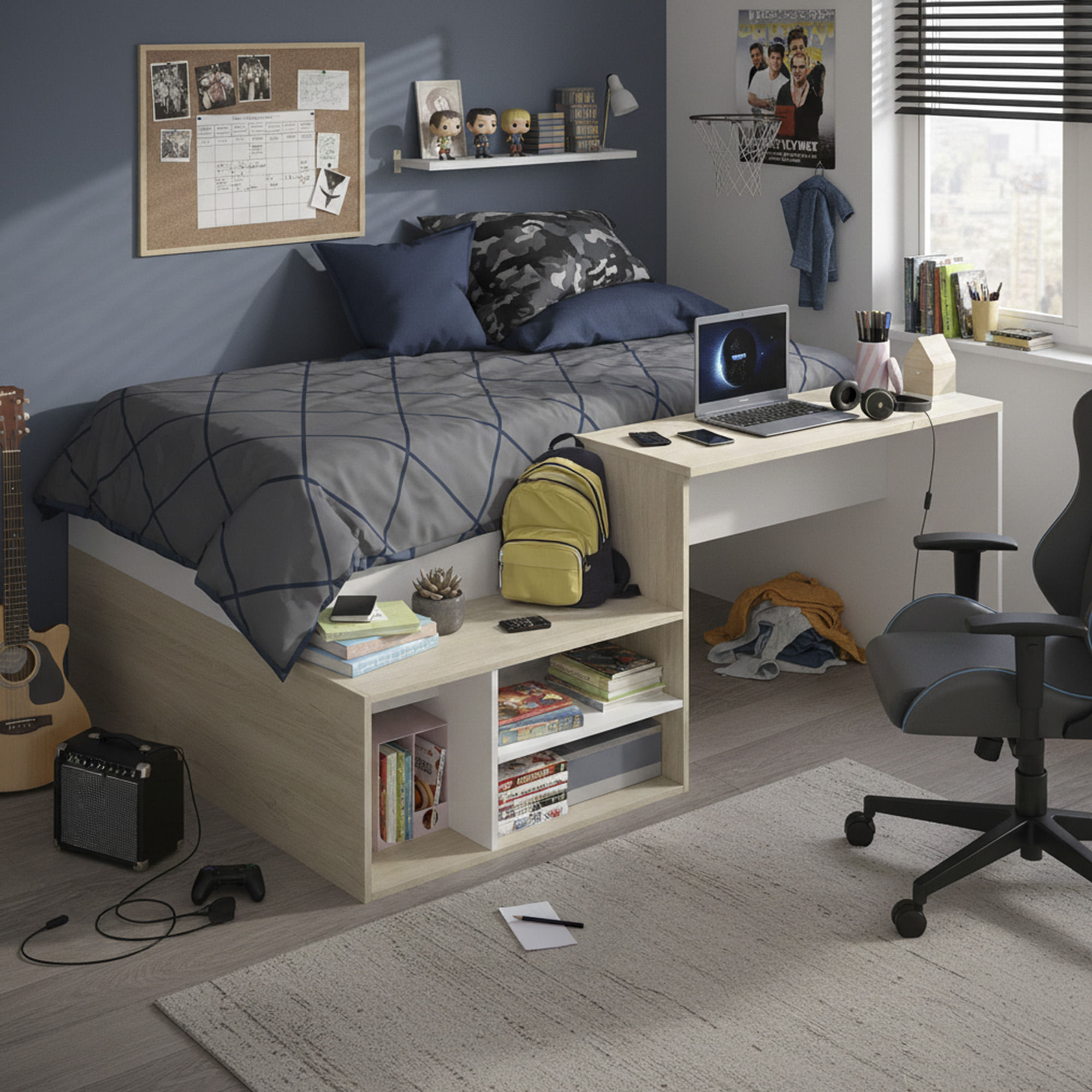 Cama-alta-ERICK-com-secretaria-90-x-190-cm---Branco-e-Carvalho