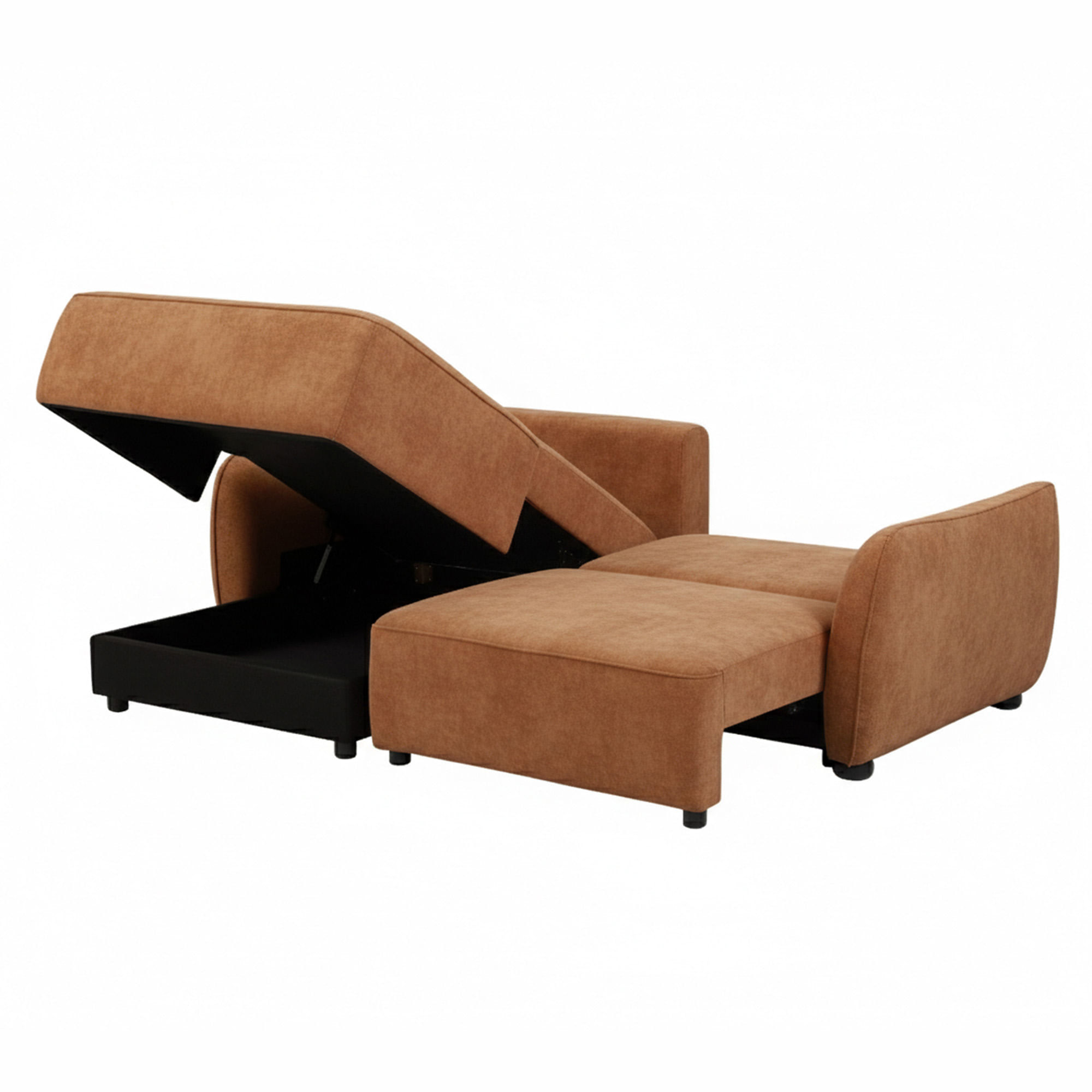 Sofa-chaise-longue-MELORIE-com-cama-e-bau-Laranja-escuro---Esquerda