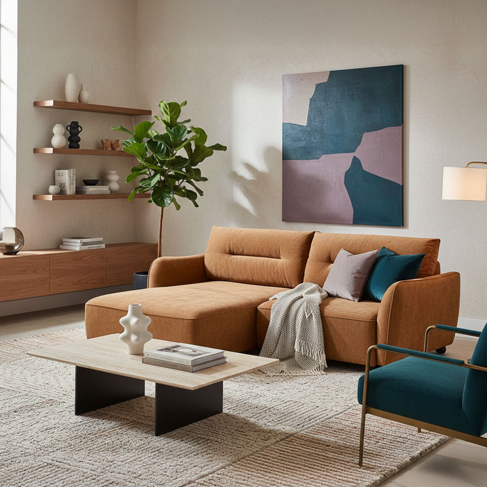 Sofa-chaise-longue-MELORIE-com-cama-e-bau-Laranja-escuro---Esquerda