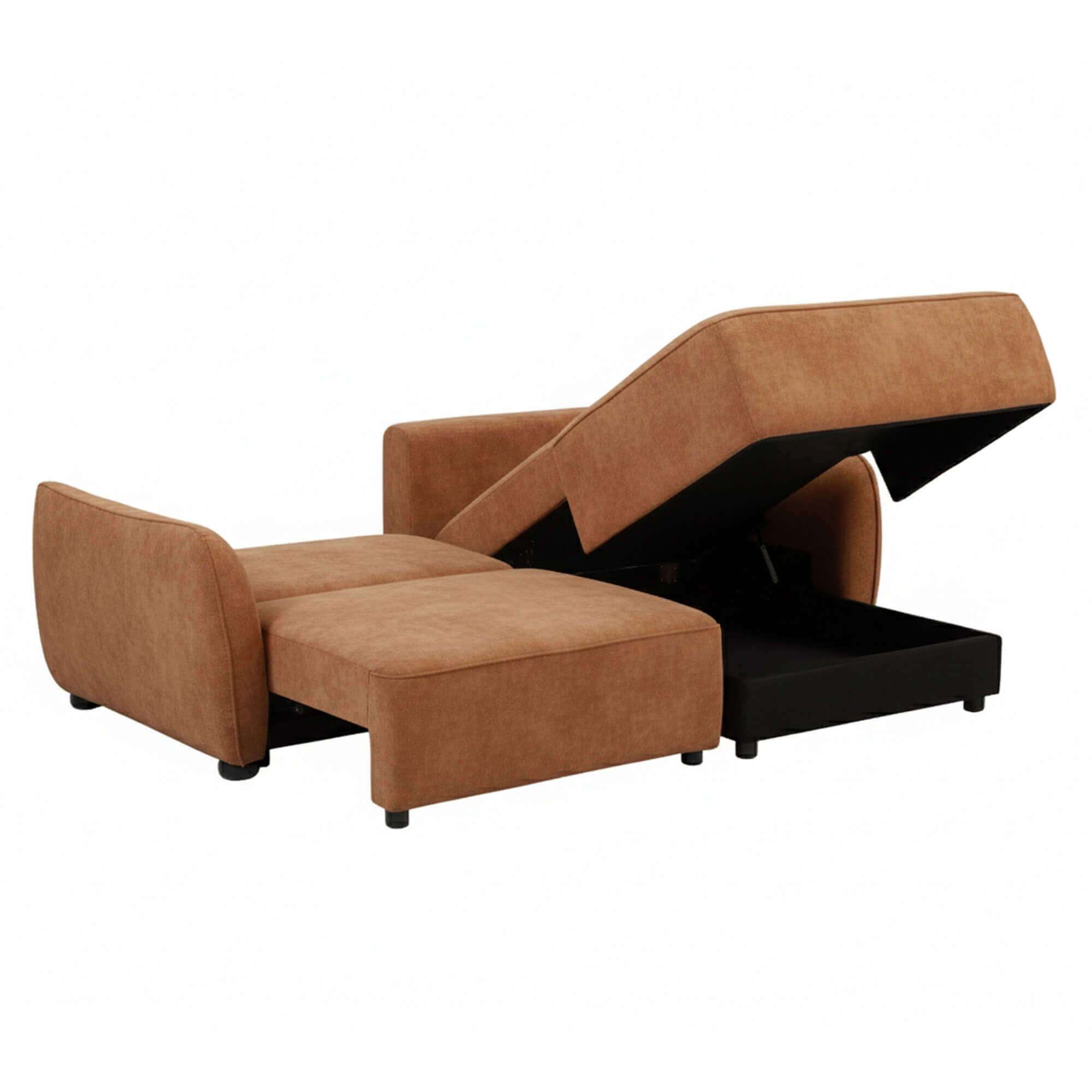 Sofa-chaise-longue-MELORIE-com-cama-e-bau-Laranja-escuro---Direita