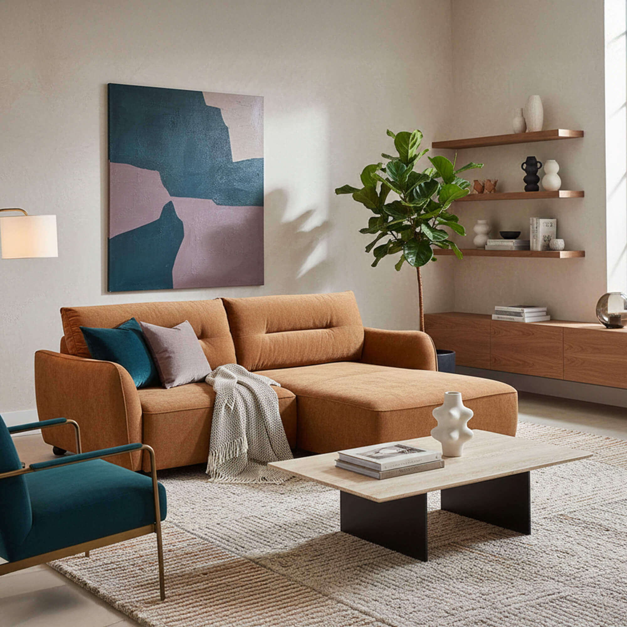 Sofa-chaise-longue-MELORIE-com-cama-e-bau-Laranja-escuro---Direita